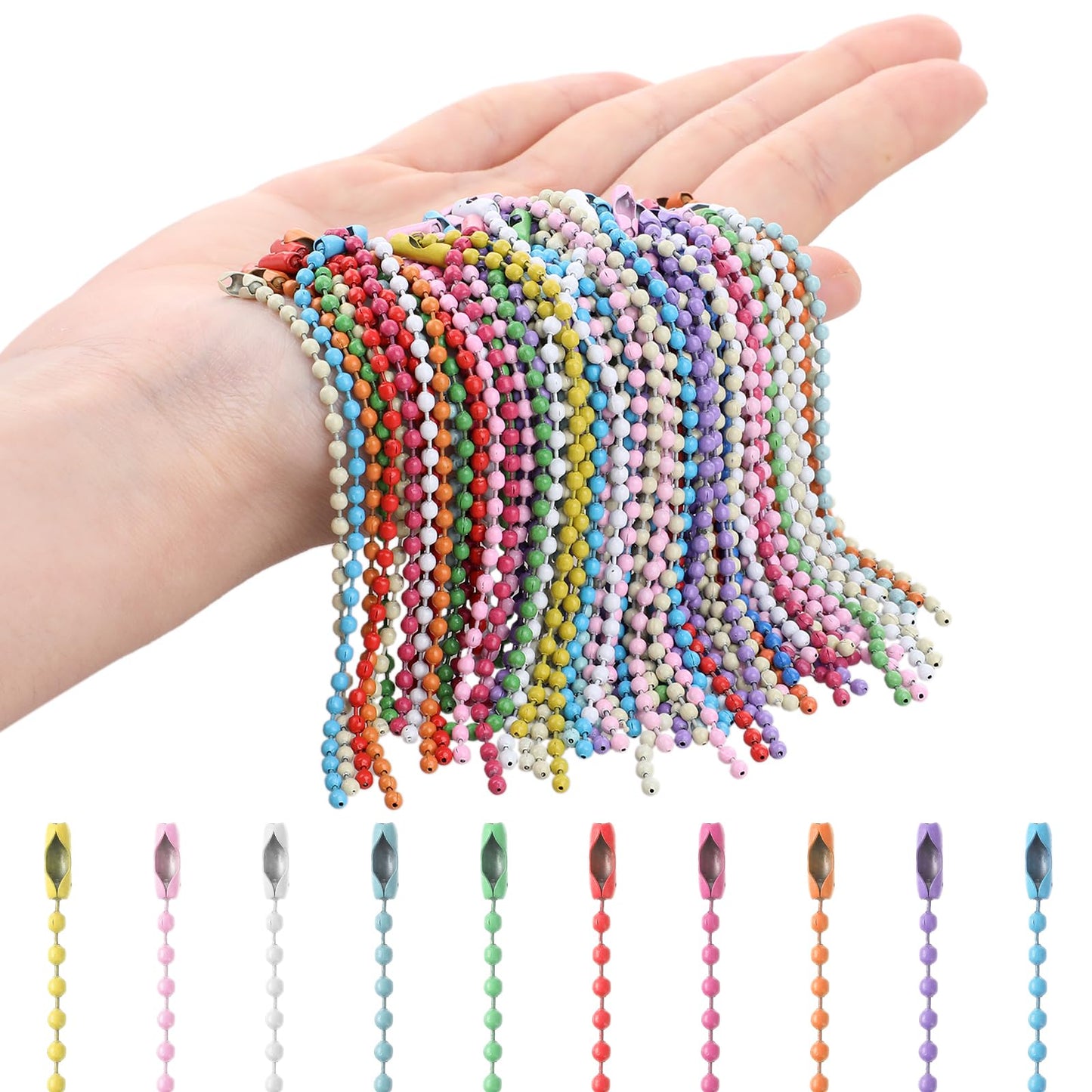 Molain 100Pcs Bead Ball Chain, 2.4mm Stainless Steel Dog Tag Necklace Chains Beaded Keychain Beads Chains for Jewelry Making Supplies Necklace Earring Bracelet Findings DIY Craft Accessories(12CM)