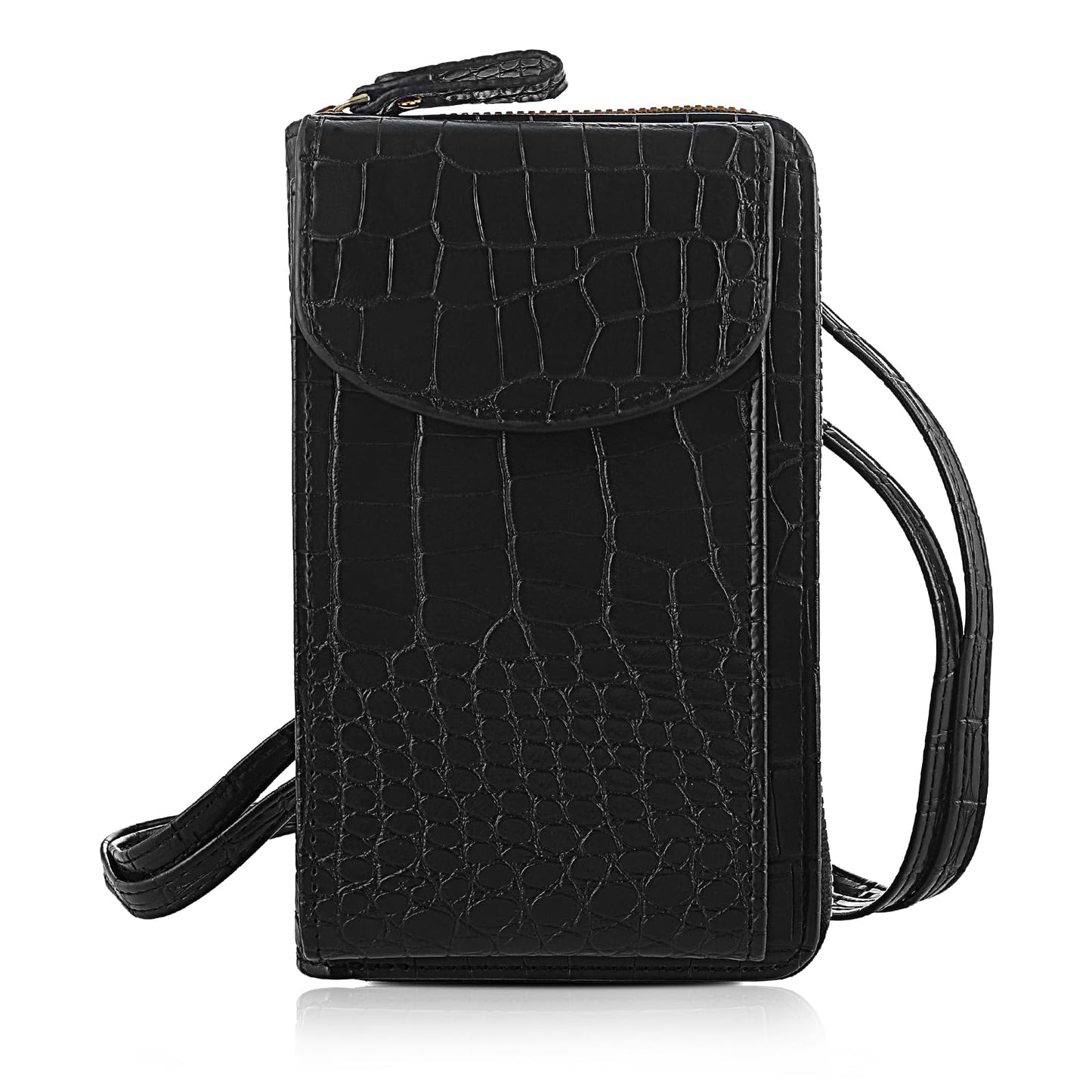 Amabro Small Crossbody Bag for Women, Adjustable Strap Phone Purse Leather Shoulder Bag Handbag with Card Slot Wallet(Black)