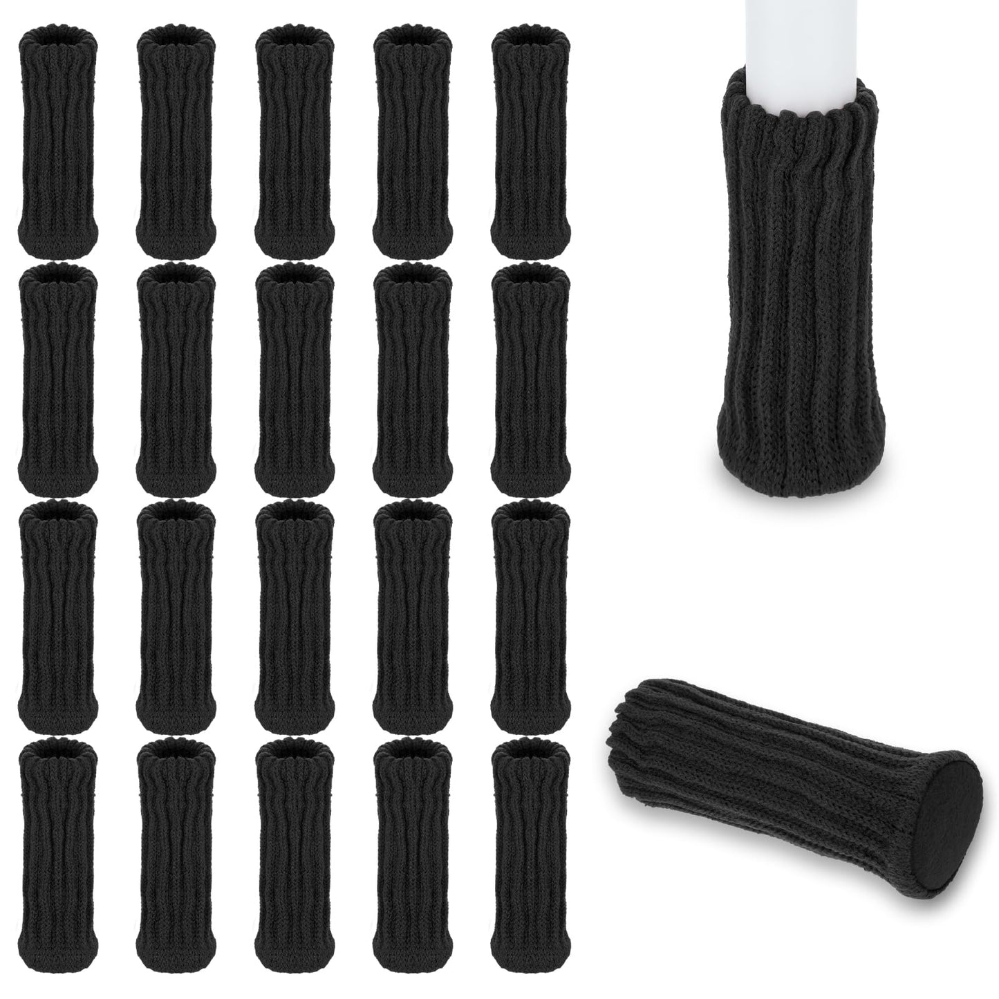 Yuanchu Pack of 20 Chair Socks, Black Knitted Furniture Socks with Feeling Pads, Elastic Furniture Legs, Chair Leg Protectors, Non-Slip Pads for Chair Legs, Table, Floor Protection, Prevents Scratches