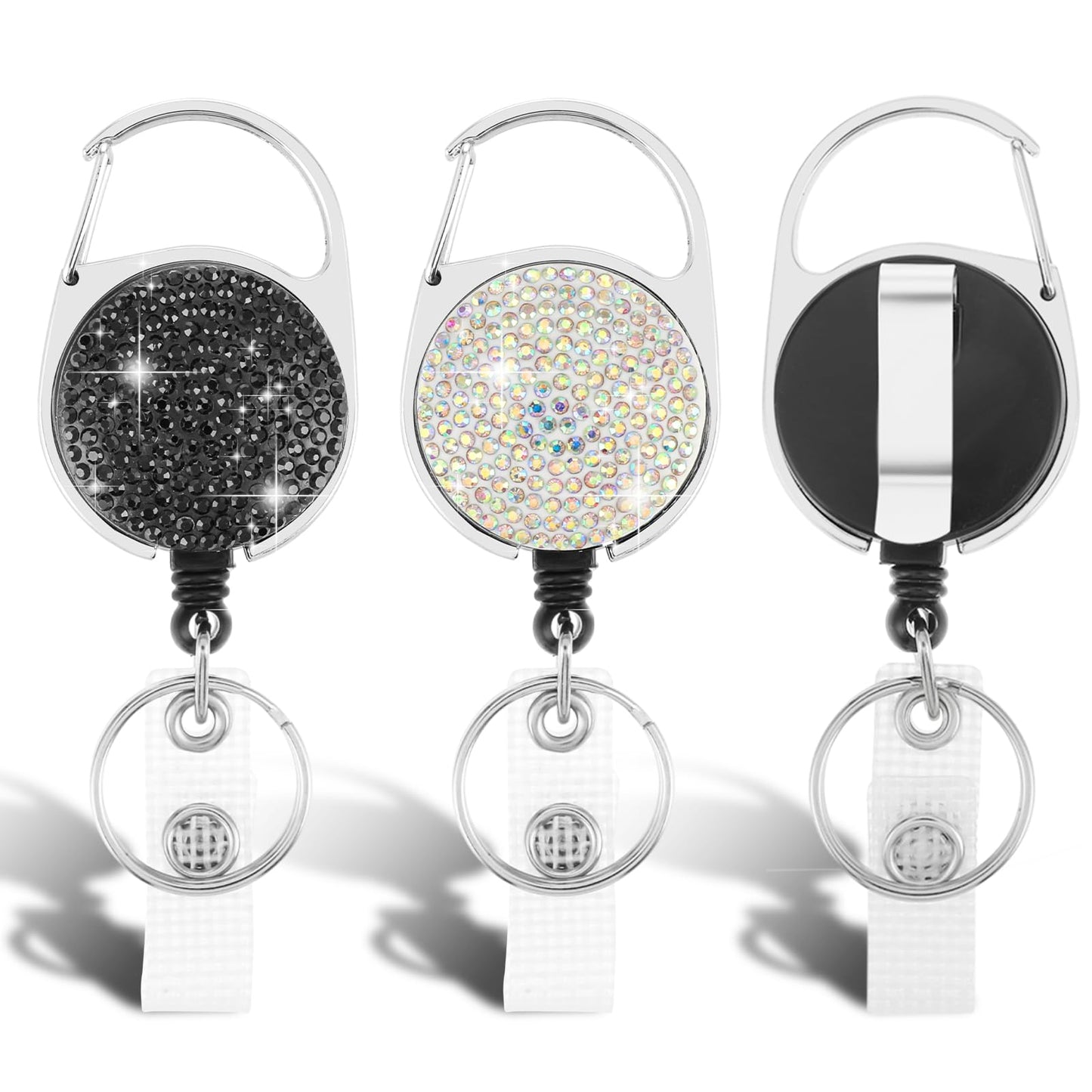 GEEHUA 2Pcs Bling Rhinestones Badge Reel, 27" Crystal Extendable Badge Reel with Key Ring Colorful Bling Rhinestones ID Badge Reels with Clip for Office Staff Worker Teacher Doctor Nurse