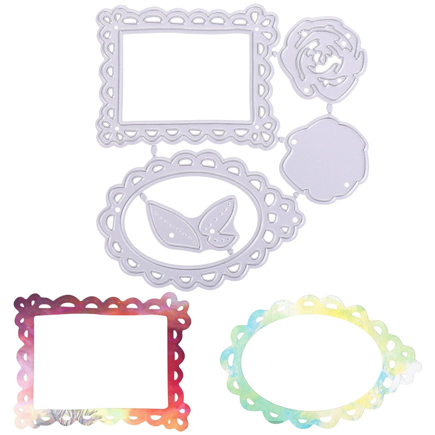 Cobee Metal Flower Frame Cutting Dies, 5 Pcs Flowers Frame Die Cuts for Card Making Floral Flower Background Cutting Dies Sets Stencil Embossing Tool for DIY Cards Scrapbooking Arts Crafts