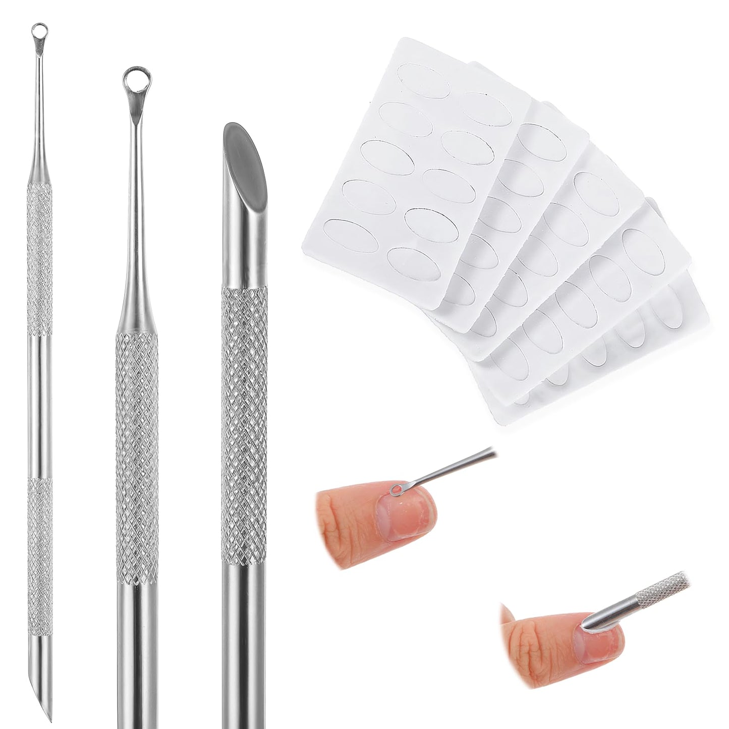 TIESOME Pre-Treatment Cuticle Pusher, Dual Ended Cuticle Remover with 5 Sandpaper Sheets Russian Prep Nail Pushers Nail Art Dead Skin Removing Manicure Tool for Manicure Pedicure Nail Art(Silver)