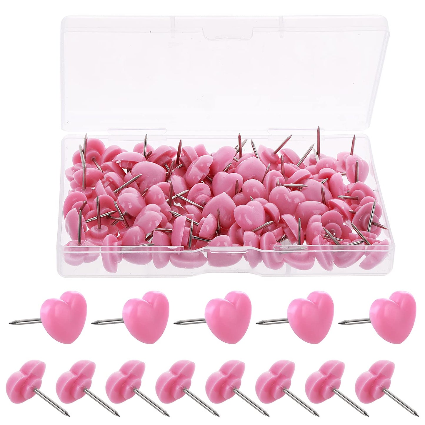 TIESOME 100pcs Push Pins, 0.47inch Cute Decorative Thumb Tacks Heart Shaped Thumb Push Pins for Home School Office Notice Board Cork Board (Pink)