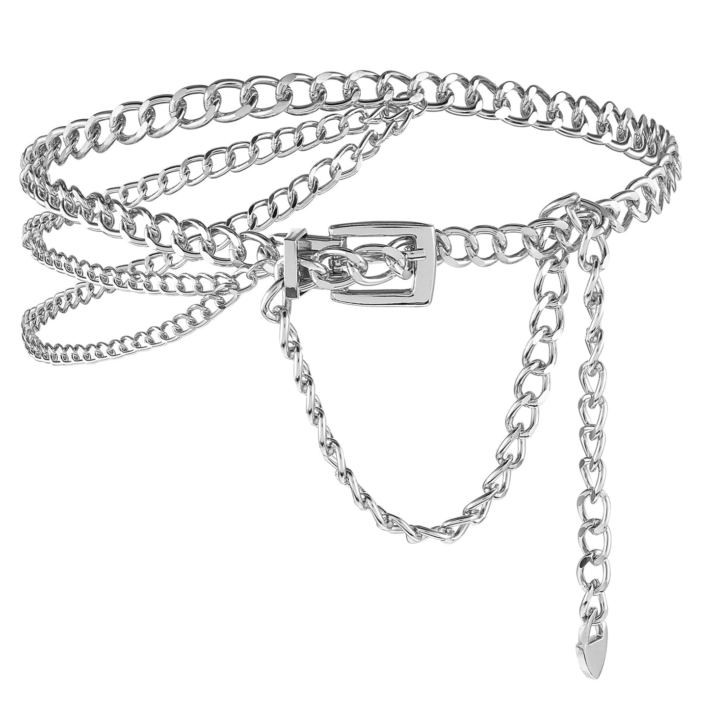 HJZHII Multilayer Metal Waist Chain, Adjustable Dress Belts Fashion Body Chain for Women Girls Dress Jeans(Silver)