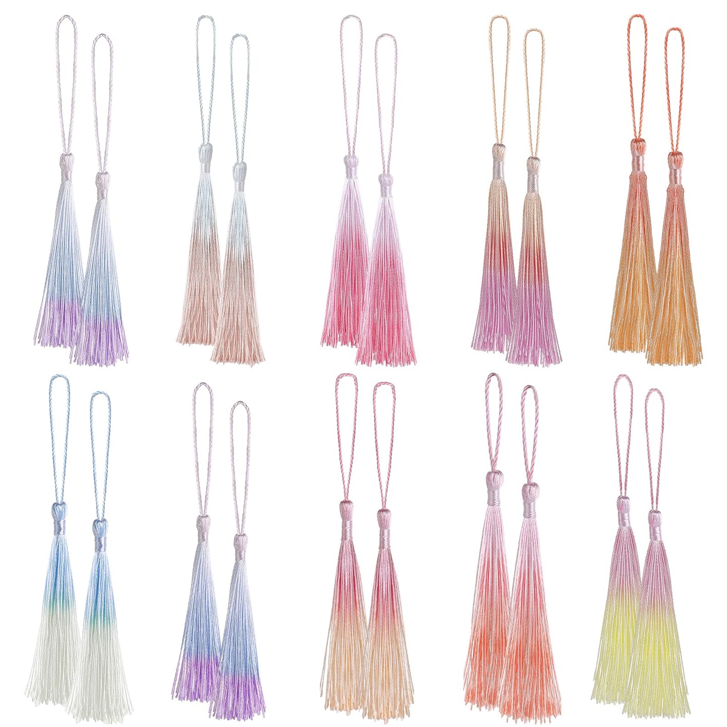 Bewudy 20 Pcs Mini Tassels Bookmark, Colorful Tassels for Handmade Crafts Silk Tassels, 13cm/5in Silky Handmade Soft Tassels for Jewelry Making DIY Projects Bookmarks(Color B)