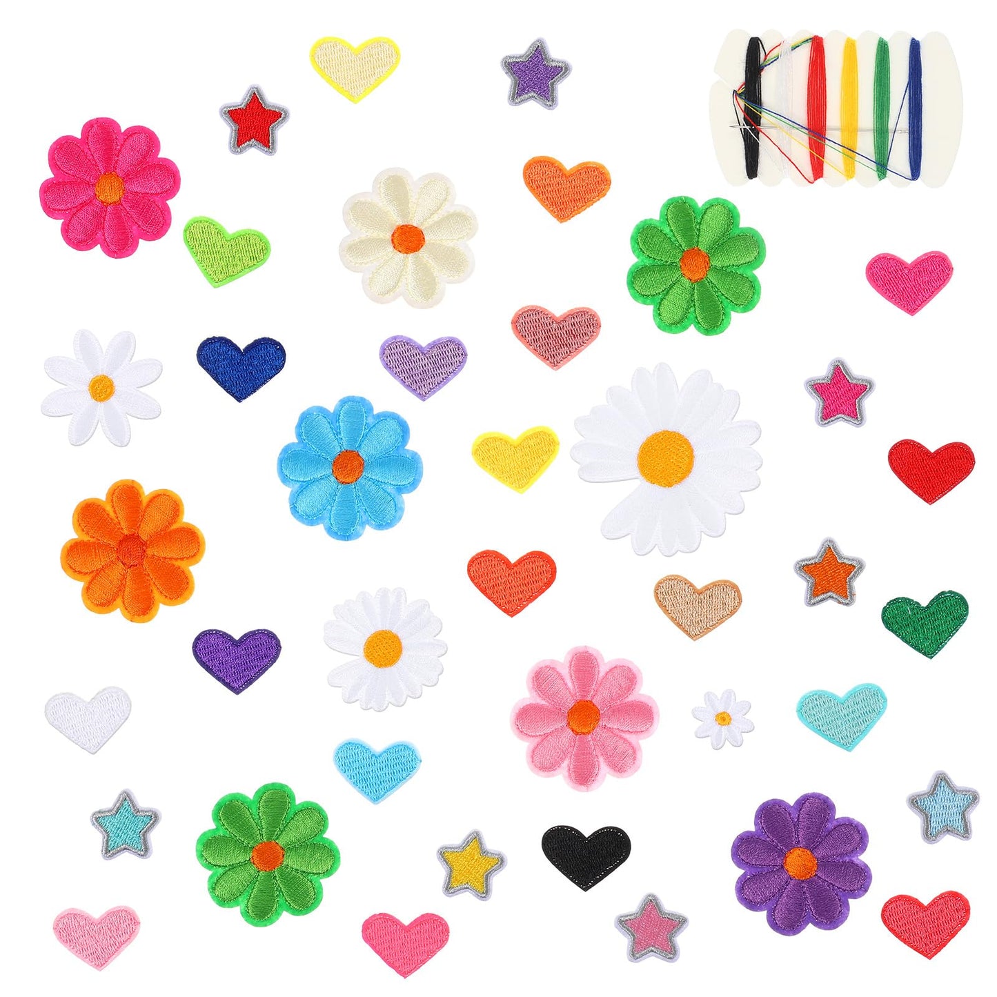 WJIAAA Pack of 47 Flower Patches for Iron-on, Colourful Daisy Patches, Colourful Flower Patches for Iron-On Clothes Jeans Hats Shirts Backpacks DIY Decorative