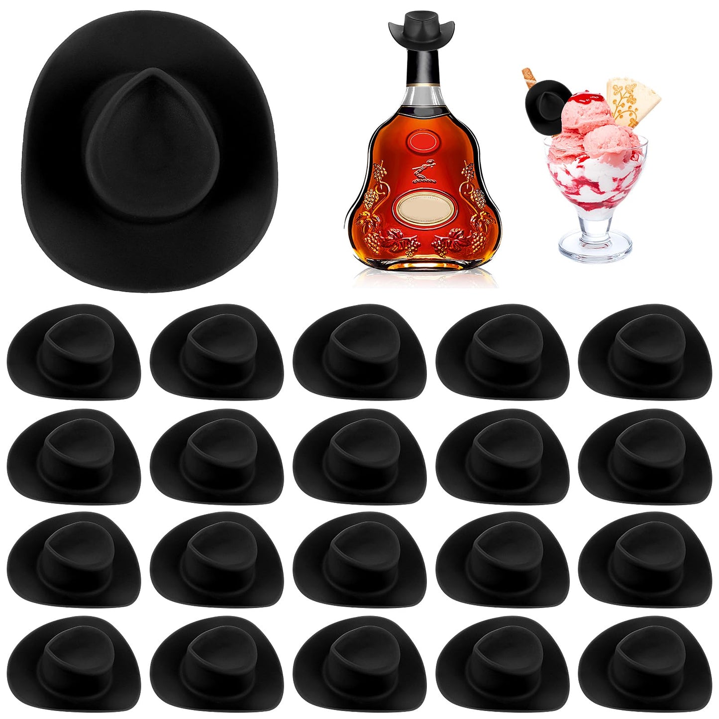 TIESOME Miniature Dollhouse Cowboy Hats, 20 Pcs Mini Western Cowgirl Hat Cake Topper Doll West Hat Small Plastic Hat for Doll Dress Up Party Accessories Dollhouse Decor Pretend Play (Black)