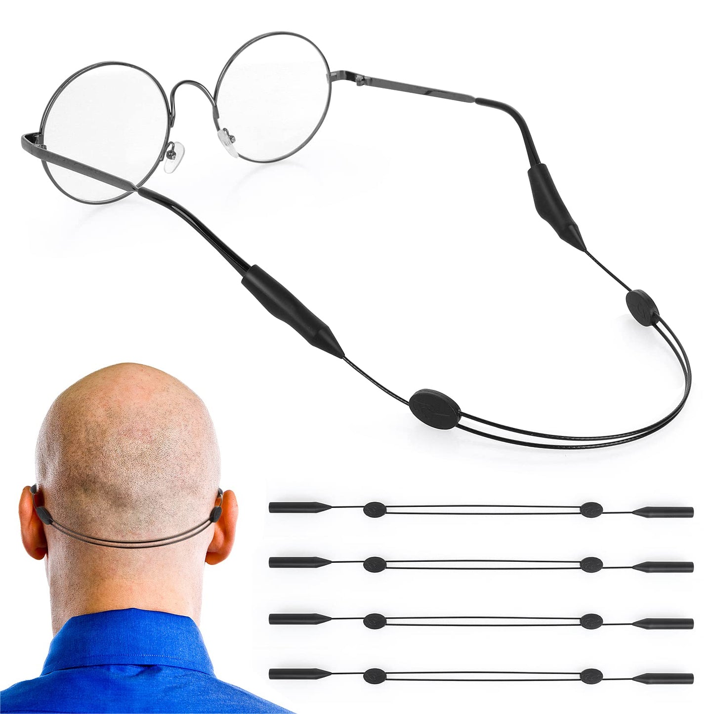 TIESOME No Tail Eyeglasses Strap, 4 Pieces Adjustable Eyewear Retainer Anti-Slip Eye Glasses Strap Holders Sports Eye Glasses Strap for Men Women Kids