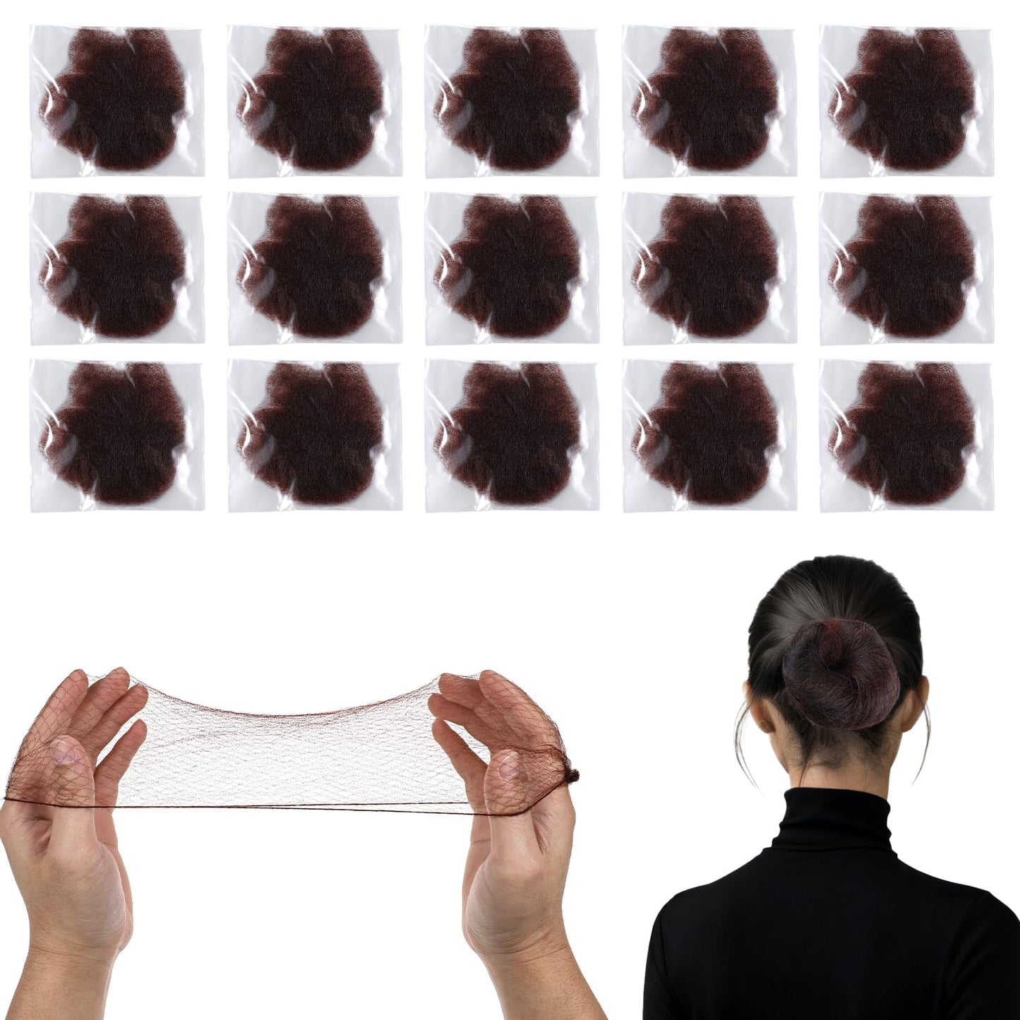 Giantree 50 Pcs Ballet Hair Net, Bun Nets with Elastic Edge for Women, Reusable Invisible Mesh for Dance, Gymnastics & Nursing, Coffee