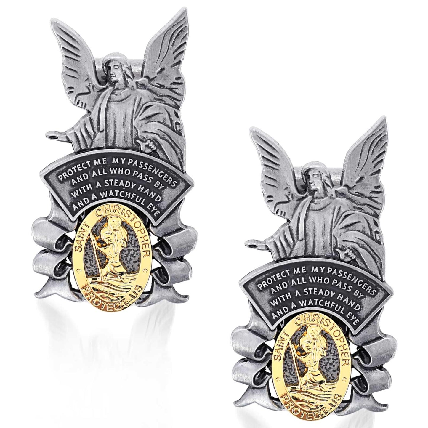 Amabro Saint Christopher Car Visor Clip, Metal St Christopher Medal Bless Driving Safety Guardian Angel Automotive Visor Accessories Gifts for Family, Friends, New Old Drivers(2)