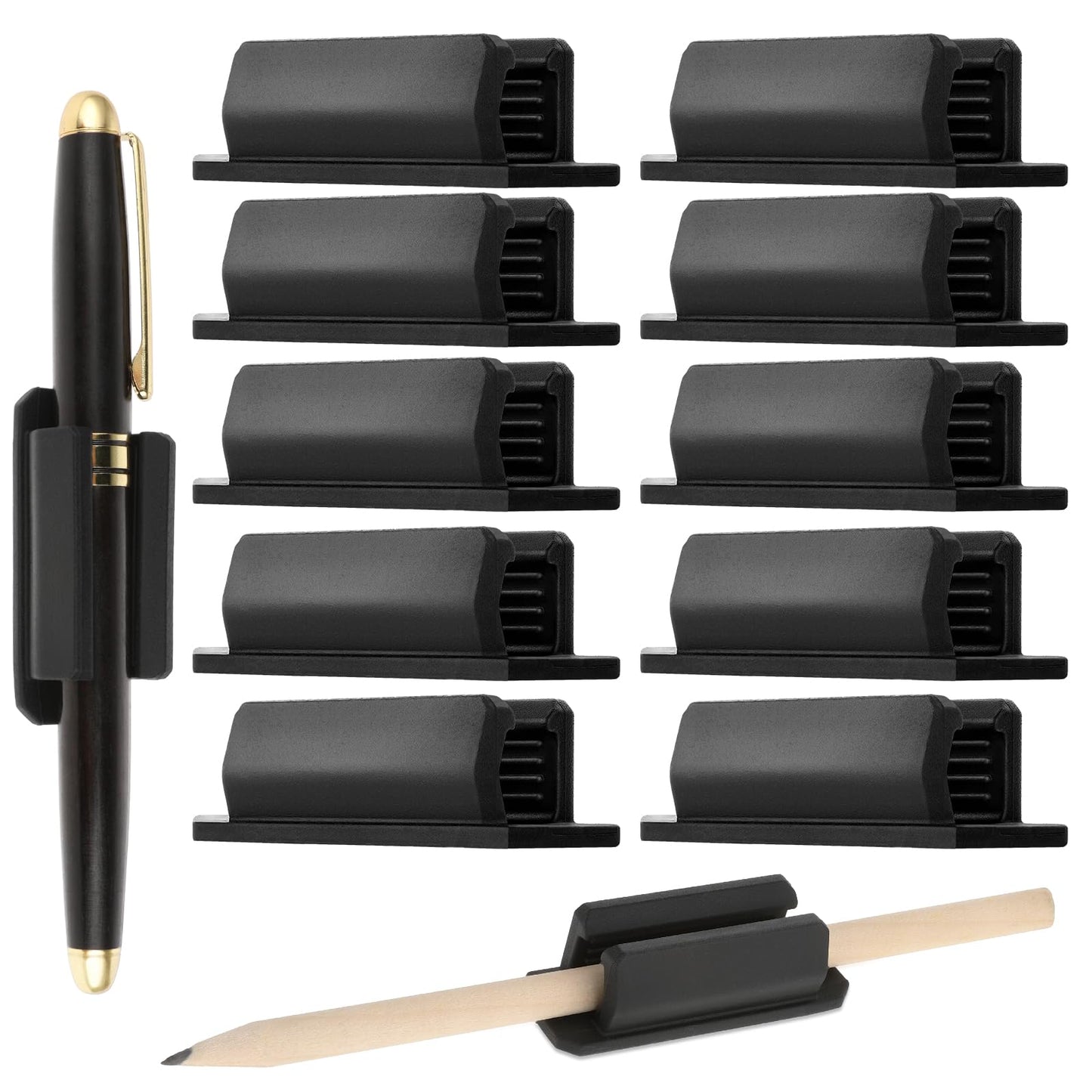 simarro 10Pcs Pencil Holder for Desk, Self-Adhesive Silicone Pen Holder for Classroom Clipboard Attachment Pencil/Marker Clip for Student Desk Teacher Office Accessories (Black)
