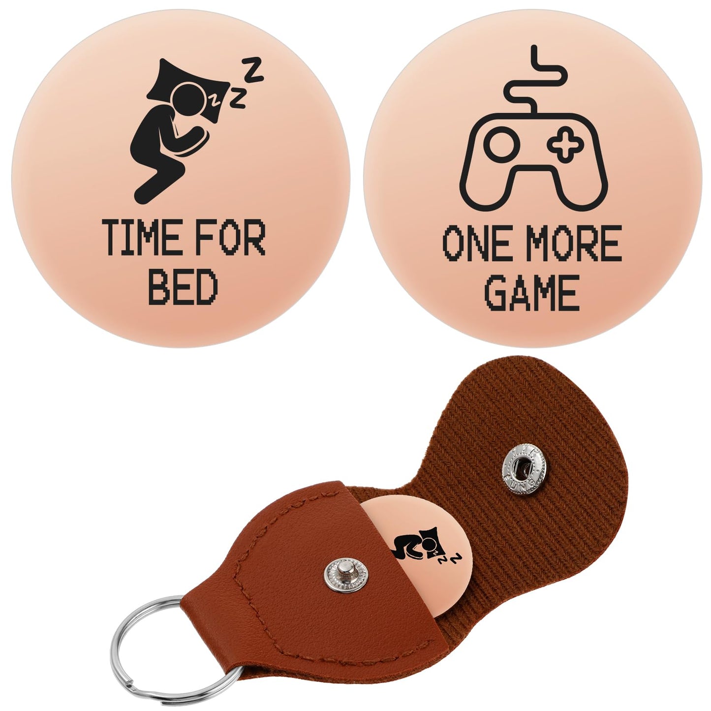 cobee Funny Decision Maker Coin, Double-Sided Destiny Flip Coins Gifts Token with Leather Keyring ONE MORE GAME TIME FOR BED for Boys Girls Games Lover Birthday Friend Gifts(Gold)
