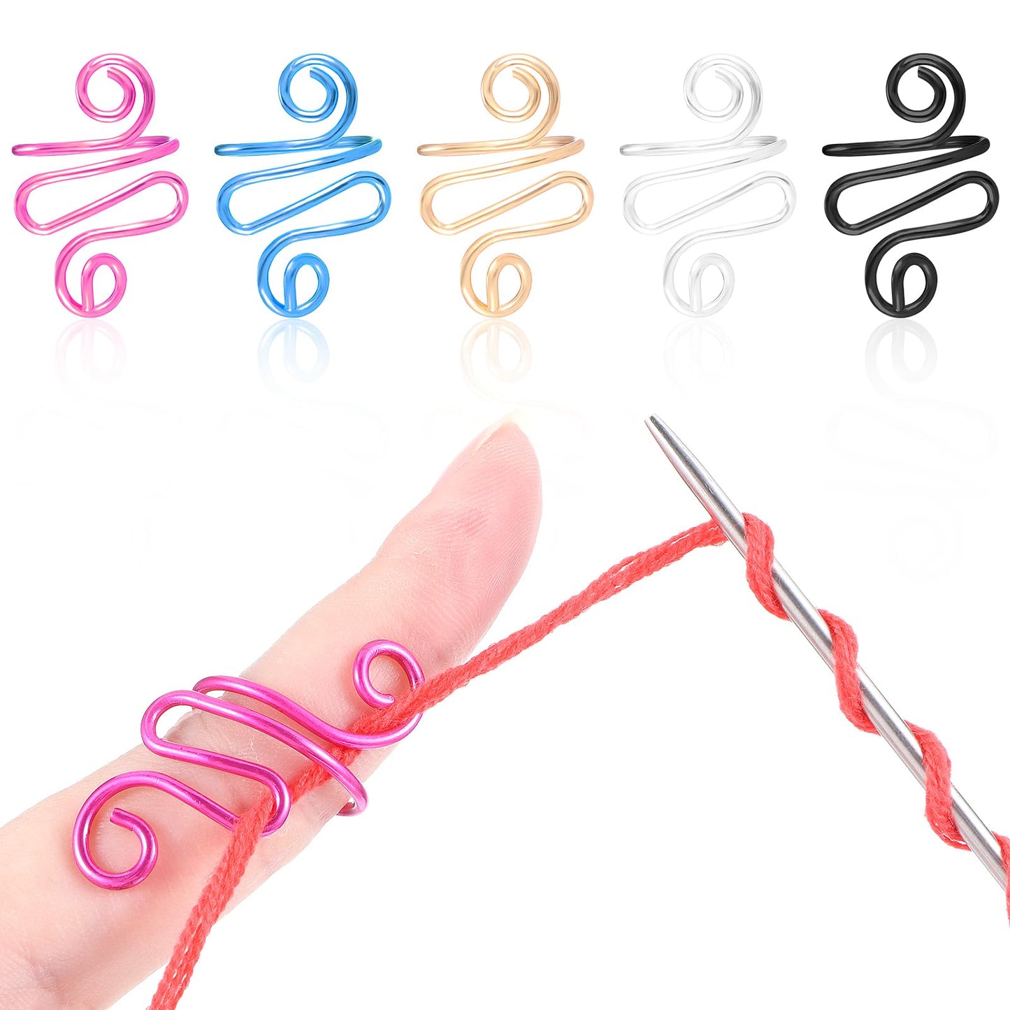 AOZUO 5PCS Crochet Ring, Adjustable Yarn Tension Ring Handmade Crochet Tension Ring Colorful Knitting Loop Open Finger Ring for Mother Grandma Crocheters