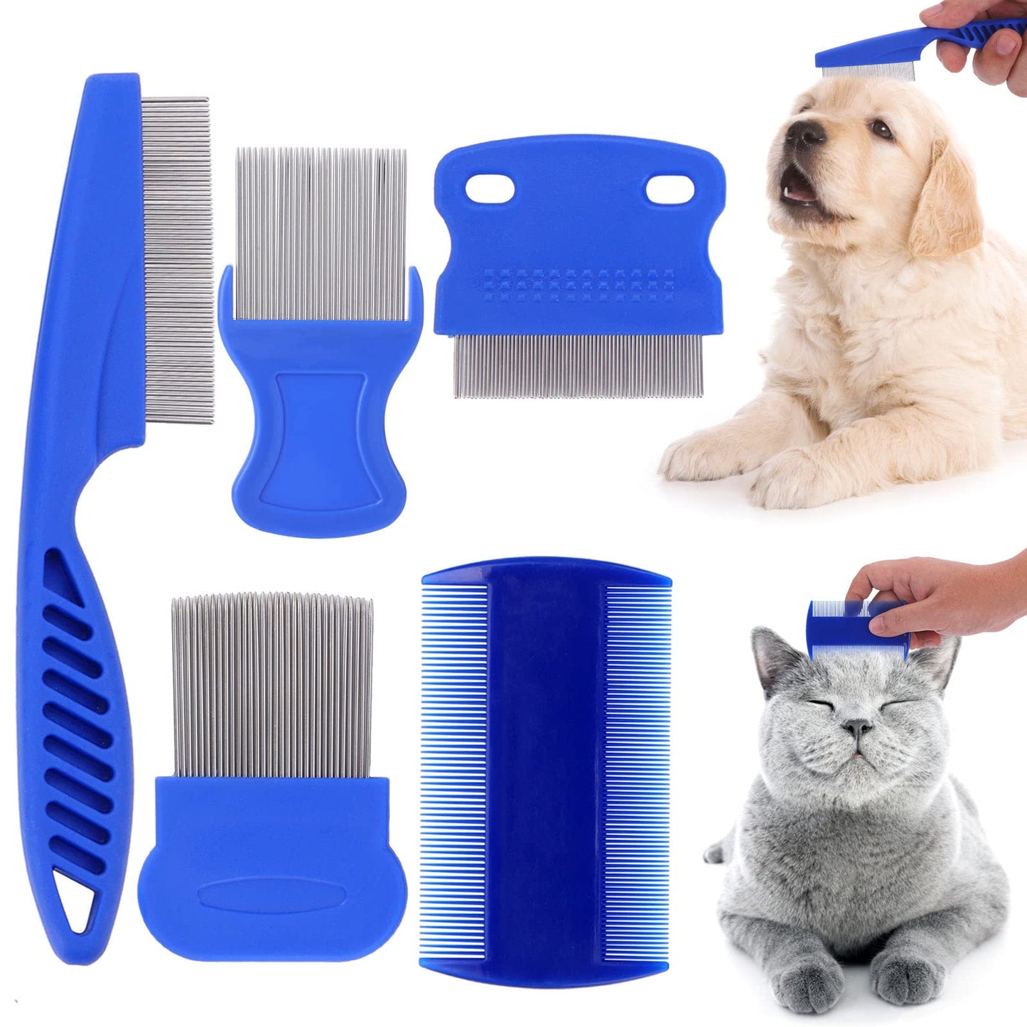 cobee Cat Dog Flea Comb, Pet Tear Stain Remover Comb Set Pet Dog Cat Grooming Comb (5 Pieces)