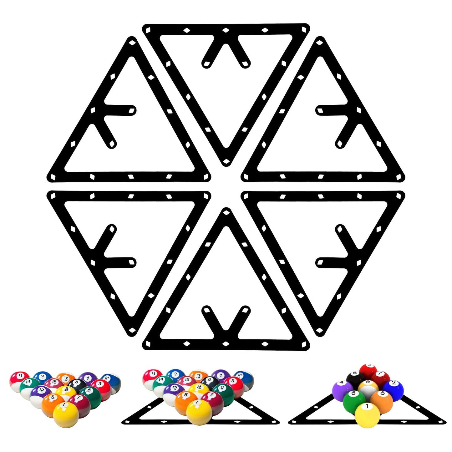 Yuanchu 6 Pcs Billiards Ball Rack, 8 9 10 Ball Rack Pool Triangle Billiards Accessories Pool Table Accessories