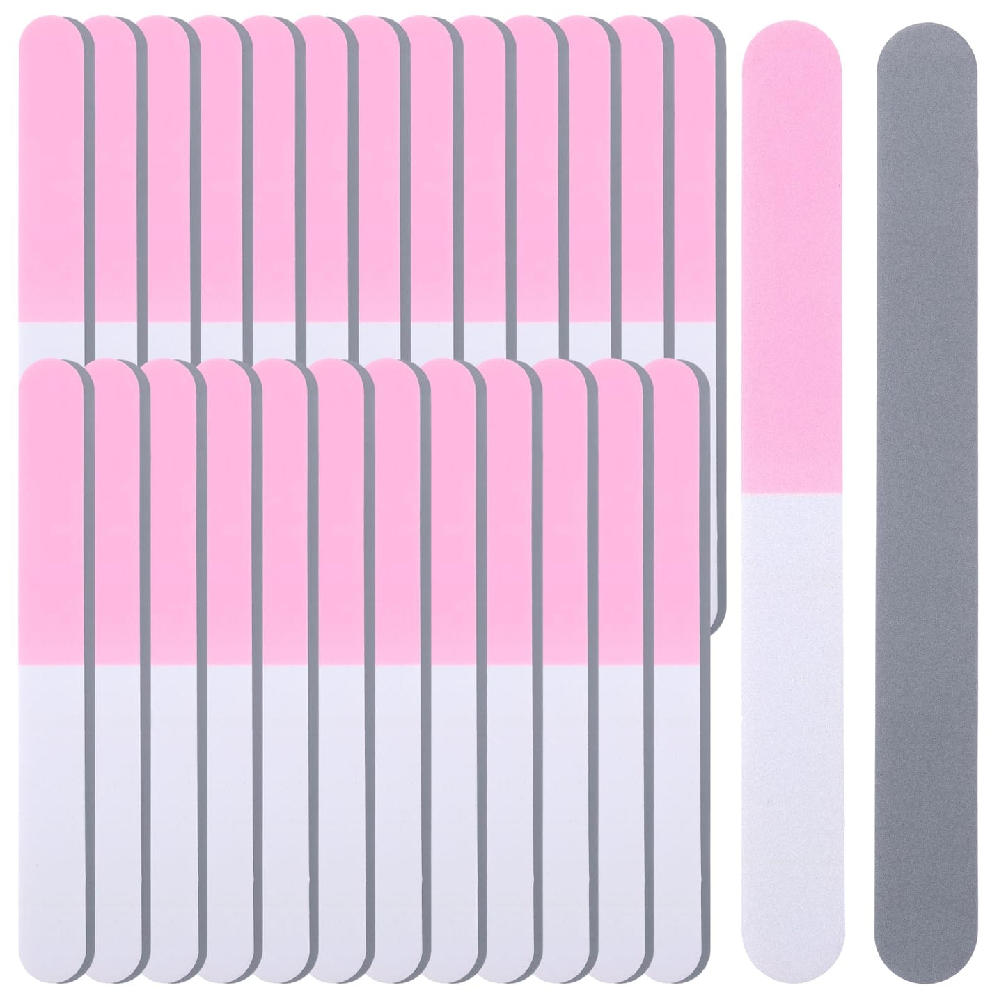 WJIAAA Pack of 25 Polishing File Fingernails, Nail Polisher for Natural Nails, 3-Sided, Grit 600/1200/3000, EVA Nail File Blocks for Acrylic Natural Nails, Home Salon Use (White/Pink/Grey, 7.01 x 0.75