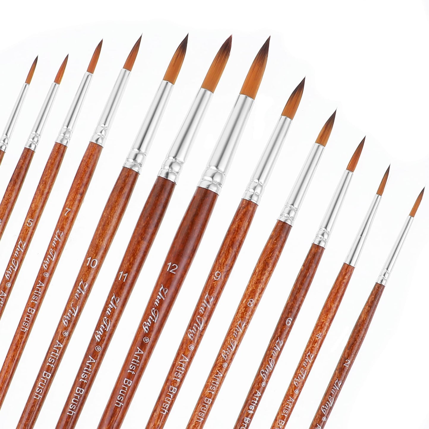 Amabro 12-Piece Nylon Brush Set, Wooden Handle Brush Artist Set, Acrylic Brush, Watercolour Brush Set for Watercolour, Acrylic, Oil Painting