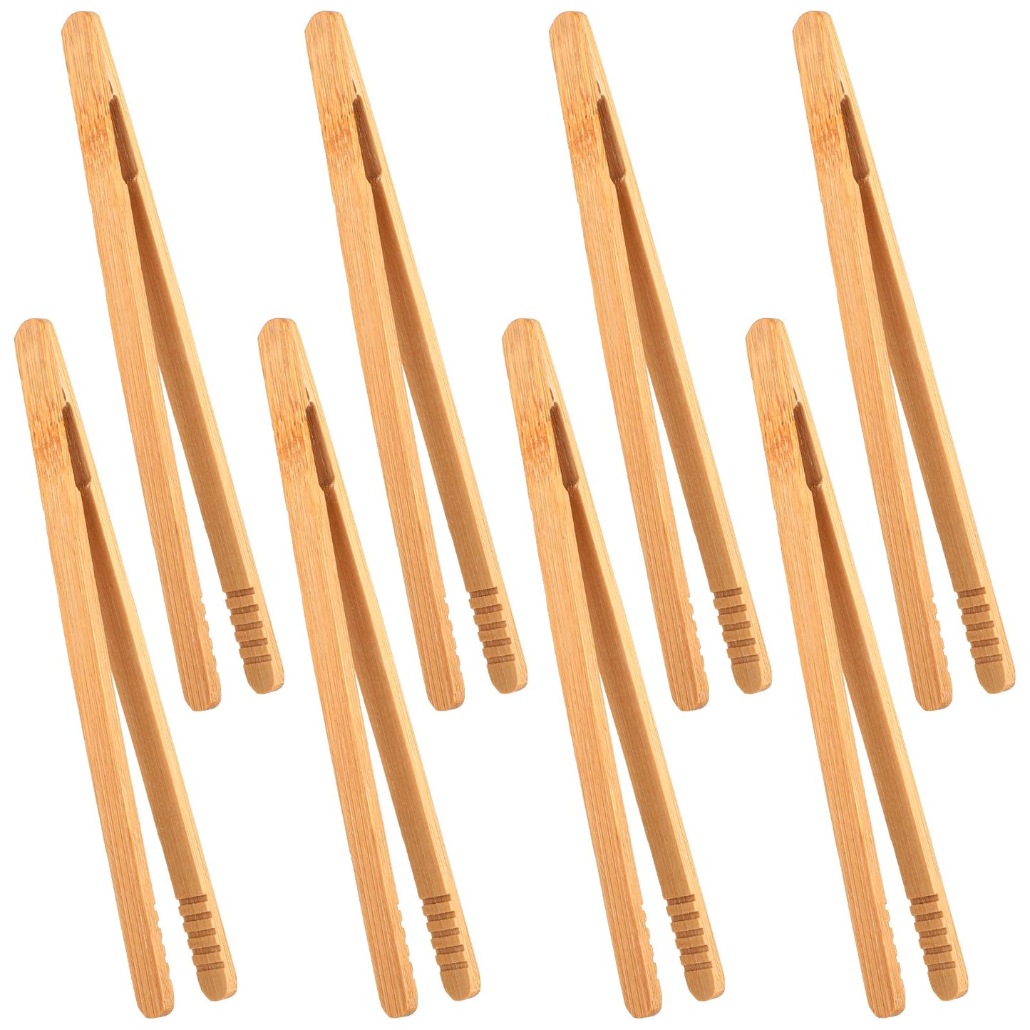 WJIAAA Pack of 8 Bamboo Tongs, Kitchen Tongs, Barbecue Tongs, Wood, 18 cm, Small Wooden Tongs, Toast Tongs with Non-Slip Groove, Reusable HotPot Accessories, Toast Tongs for Fruit Tea, Barbecue