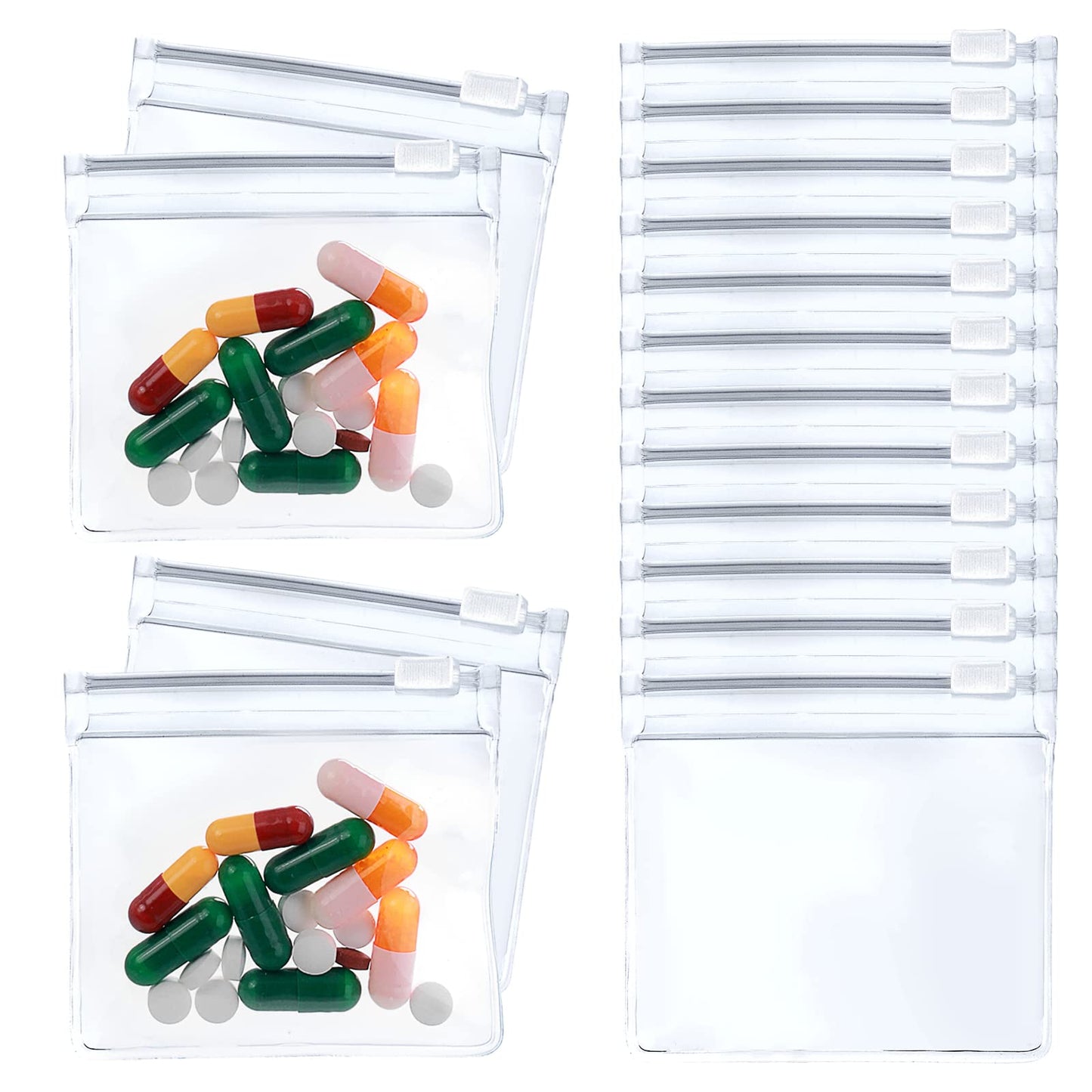 Cobee Pill Pouch Bags, 12pcs Zippered Pill Pouch Set 3"x2.75" Reusable Pill Baggies Daily AM PM Travel Medicine Organizer Storage Pouch Portable Plastic Pills Bag Hold Vitamin, Supplements, Medication