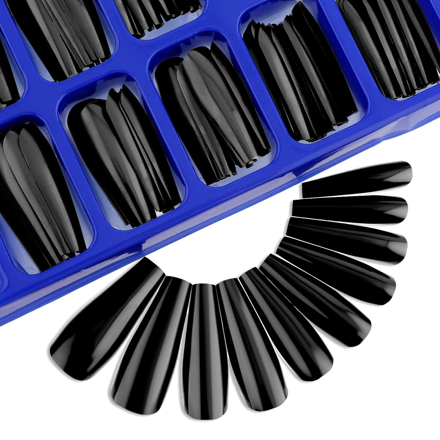 TIESOME 200PCS Long Coffin Fake Nails Tips, Solid Color Press On Nails Glossy False Artificial Nails Full Cover Nails Press On Nail Manicure Kit for Women and Girls Art DIY(Black)