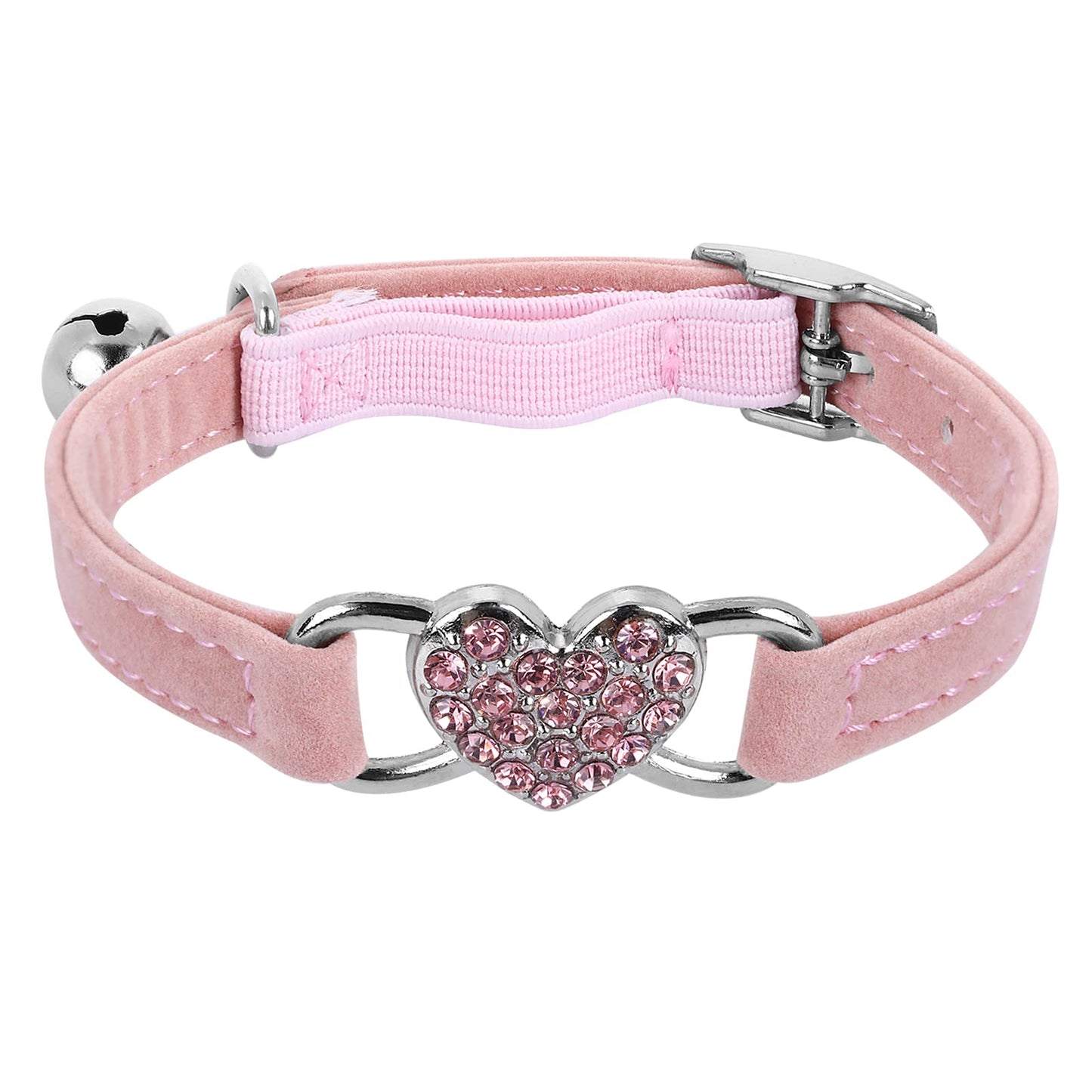 Molain Heart Bling Cat Collar, Adjustable Collar with Safety Belt and Bell Rhinestone Collar for Kitten Small Dog Cat (pink)