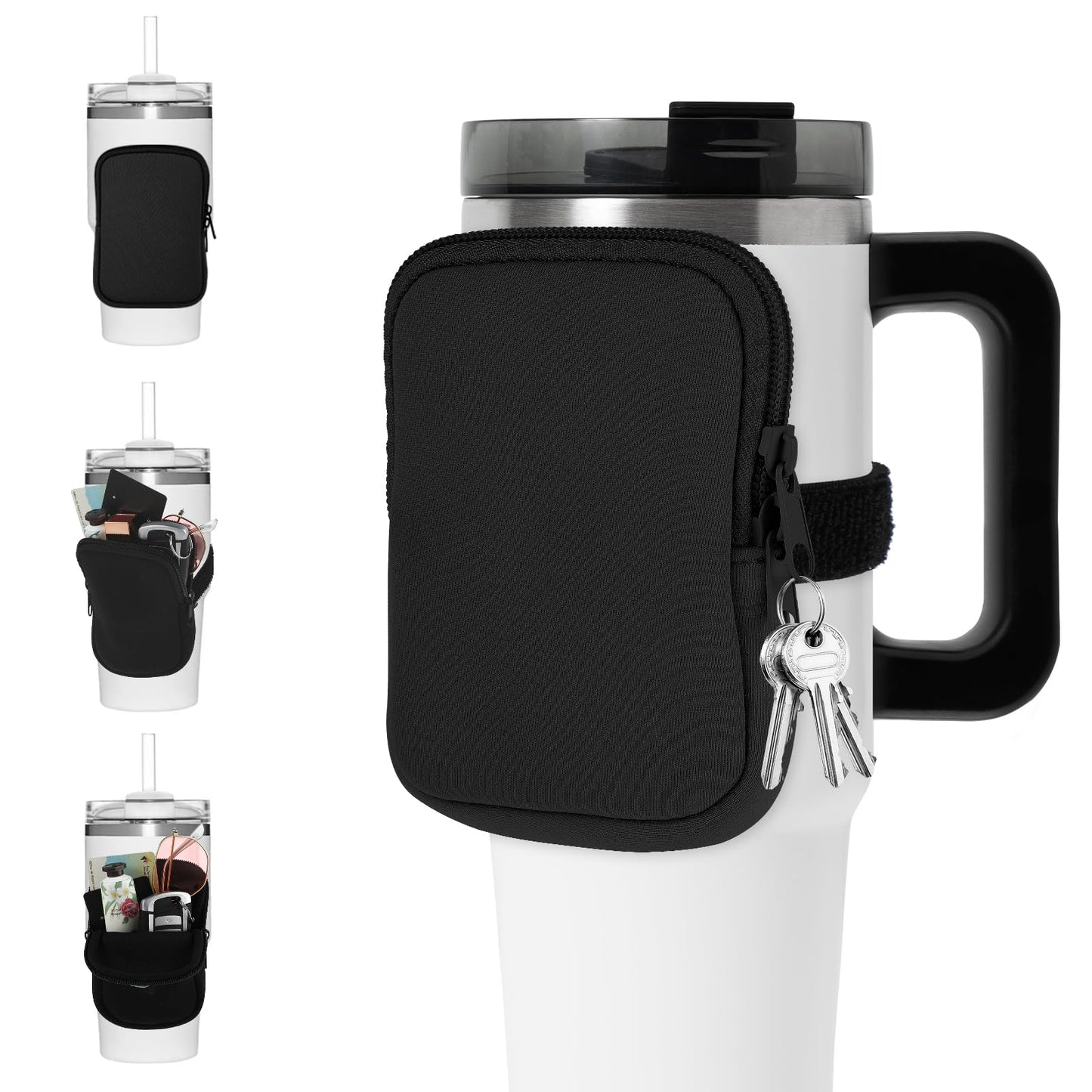 Amaxiu Water Bottle Pouch, Splash-Resistant Tumbler Bag Small Tumbler Pocket Fanny Pack for Phone Earphone Cards Keys Women Gym Accessories Compatible with 17oz- 40oz Water Bottle(Black)