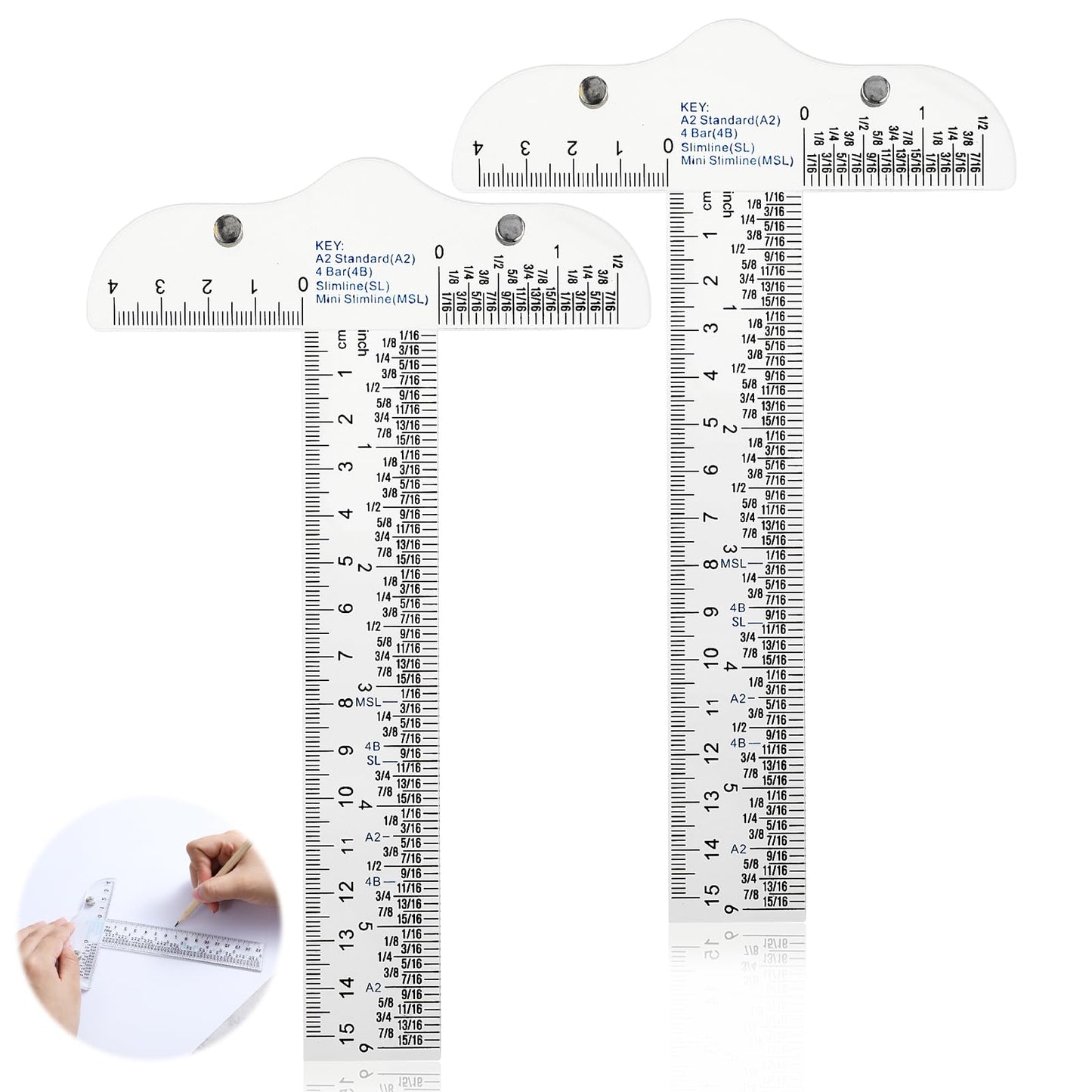 Yuanchu 6 inch/15 cm Transparent Acrylic T-Square Ruler, 2 Pieces Drawing Tools, T Ruler for Easy Reference when Crafting T-Square Ruler, Hand Tool in Both Inches and Metric Measurements