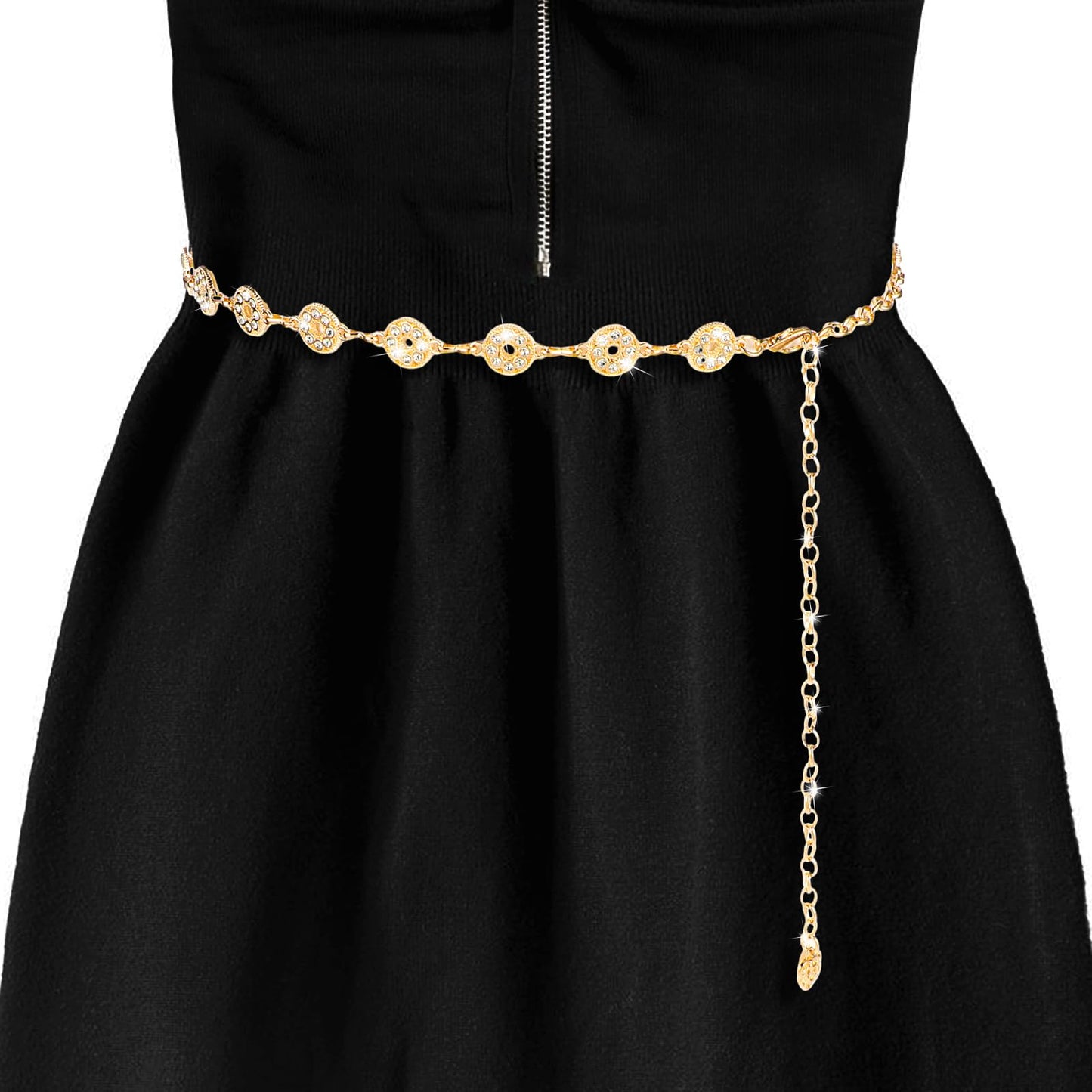 GEEHUA Women Rhinestones Chain Belt, Metal Link Belt Alloy Waist Chain Belt Gold Decorated Chain Belt for Dresses Jeans