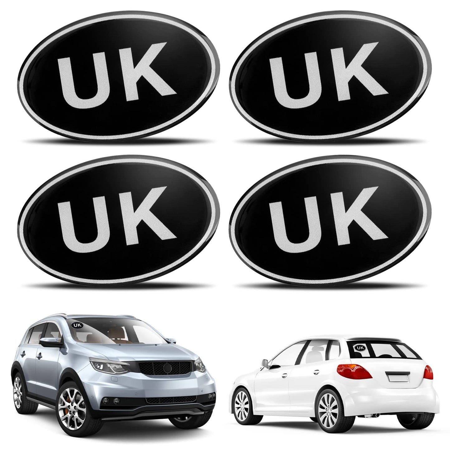 cobee UK Car Stickers, 4 Packs 3D Silicone UK Car Decal, Waterproof Oval UK Car Sticker Decals for Europe UK Car Number Plated Sticker for Cars Trucks Helmets after Brexit the United Kingdom Symbol