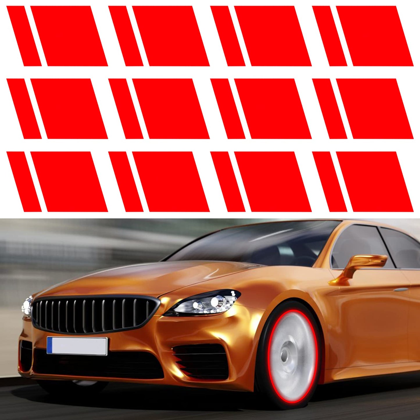 TIESOME Wheel Rim Decals, 12 Pcs Stripe Car Decals, Hash Stripe Stickers Reflective Car Stickers Automotive Stickers Decals Waterproof Safety Decoration Sticker for 18-21 Inch Wheels Tire Rim, Red