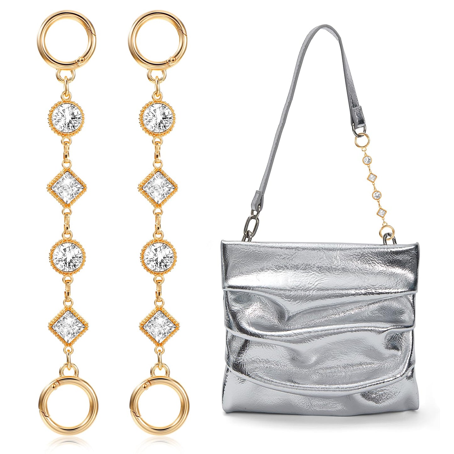 Andibro Bag Extender Chain, 2Pcs Metal Purse Strap Extender, Rhinestones Wallet Strap Replacement 18cm/7in Purse Accessories Bag Charms for Women Girls Purse Handbags Shoulder Bag Crossbody Bag