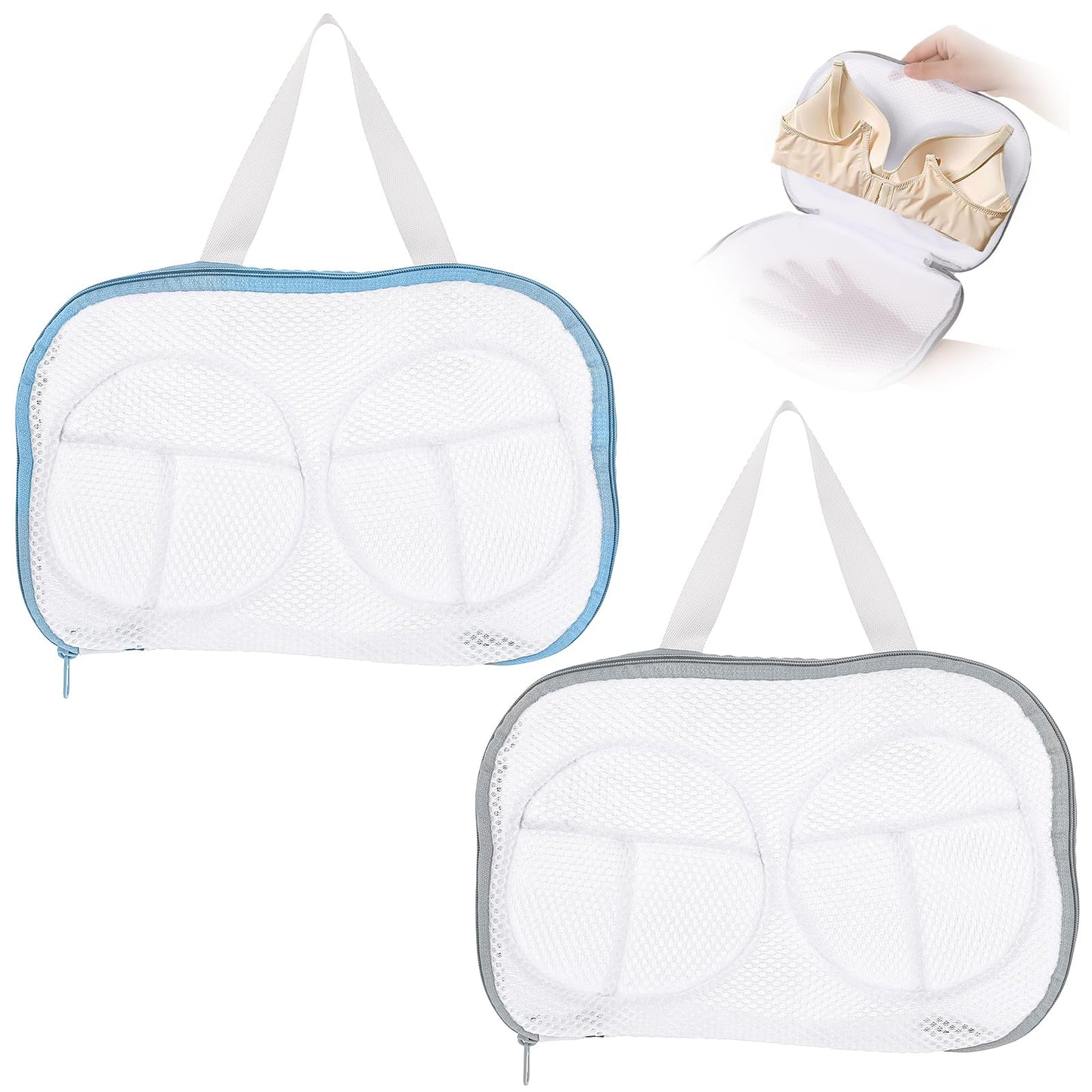 cobee 2 Pack Bra Laundry Bags for Washing Machine Lingerie, Mesh Wash Bag For Bras, 3D Protector Bra Laundry Bag for Women Underwear Brassiere Delicates A to C Cups (Blue and Grey)