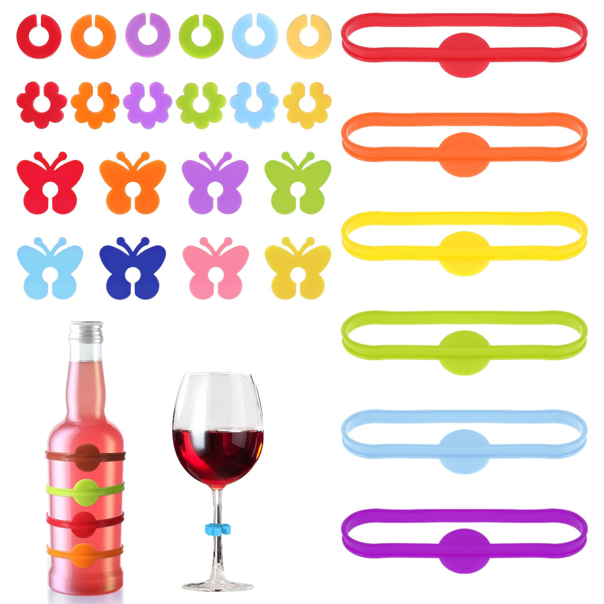 Yuanchu Glass Markers Silicone Pack of 26 Glass Markers Drinking Glasses