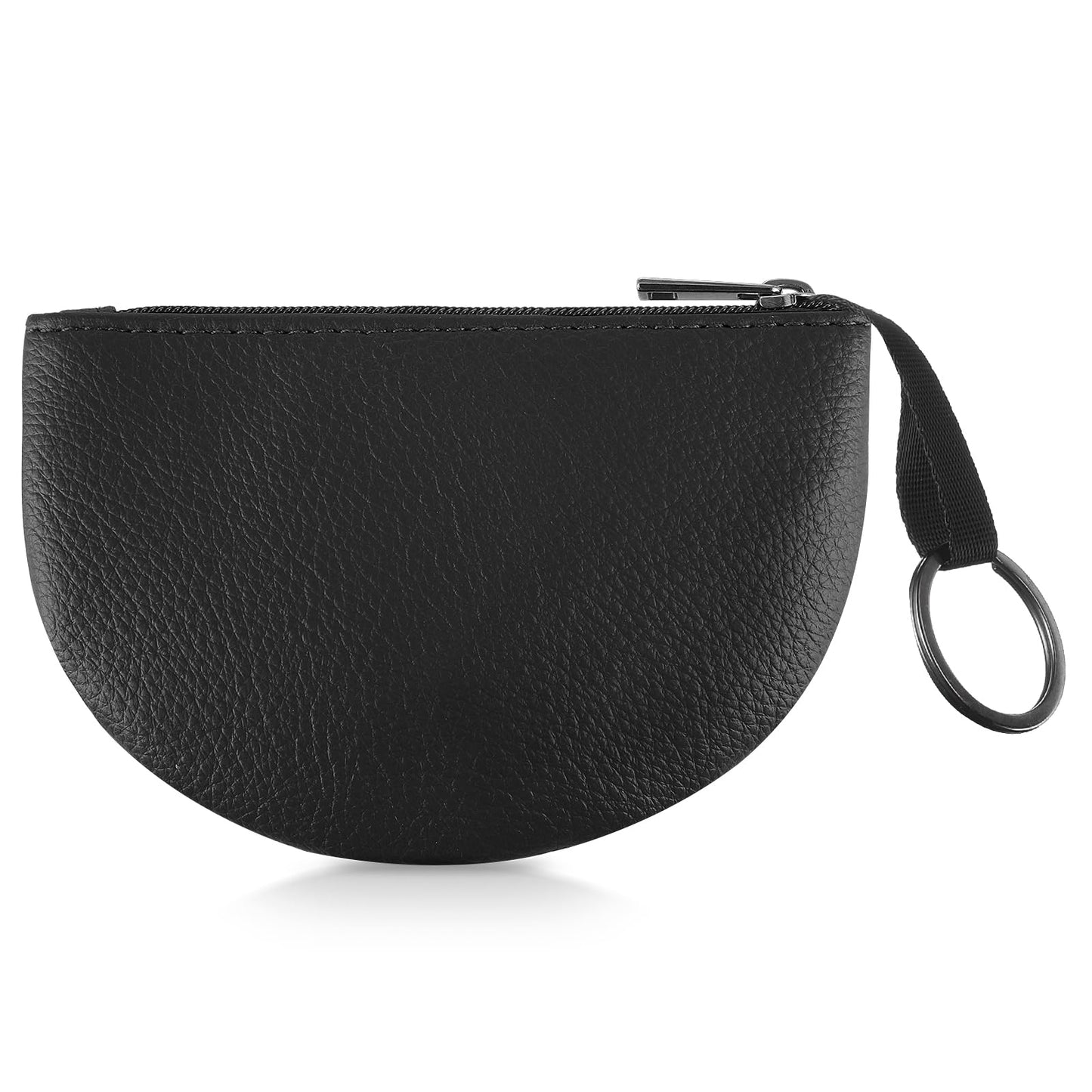 Amabro Women Semicircle Coin Purse Pouch PU Coin Purse Coin Bag Storage Bag with Zipper for Shopping, Travel, Birthday Gift(Black)