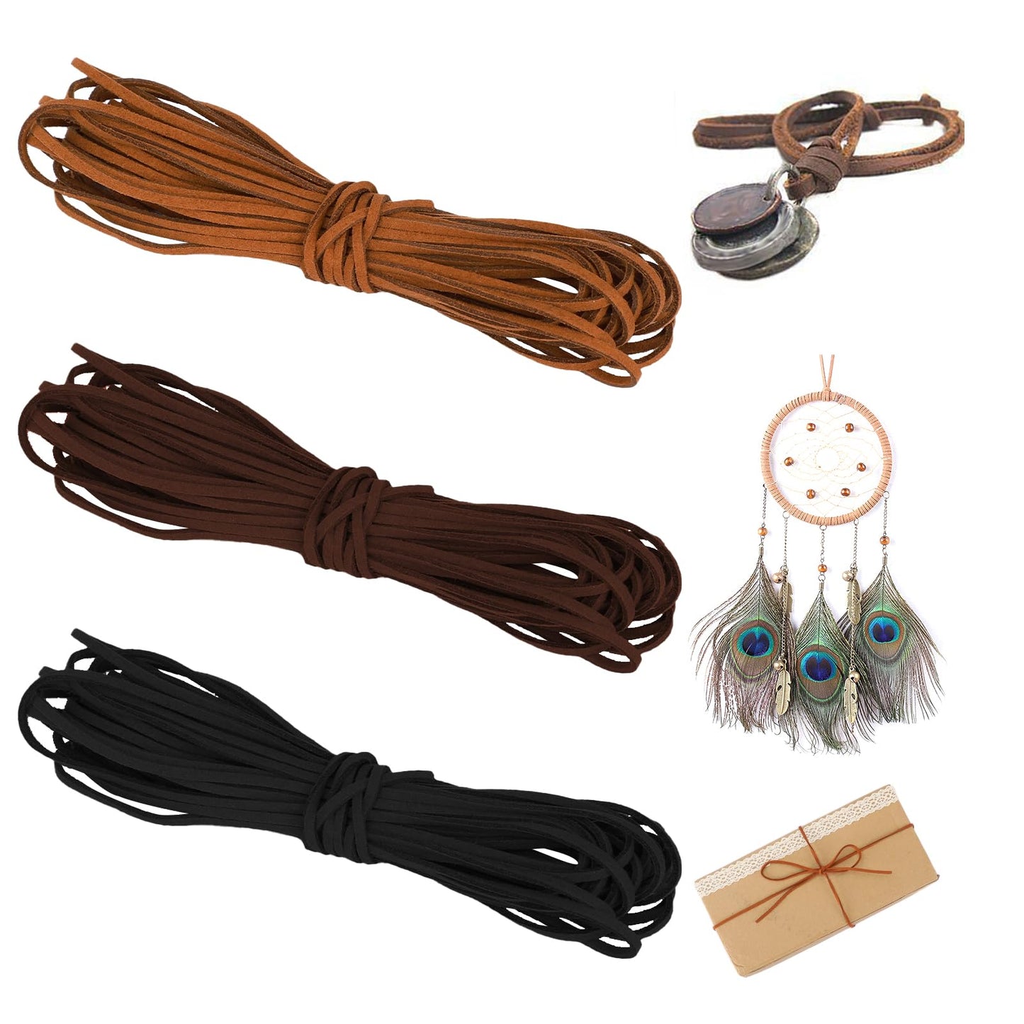 simarro Leather Cord, 2.6mm Suede Cord Flat Faux Thread Leather Cord Leather Strips for DIY Handmade Crafts Bracelet Necklace Beading Jewelry (10m 3Rolls)