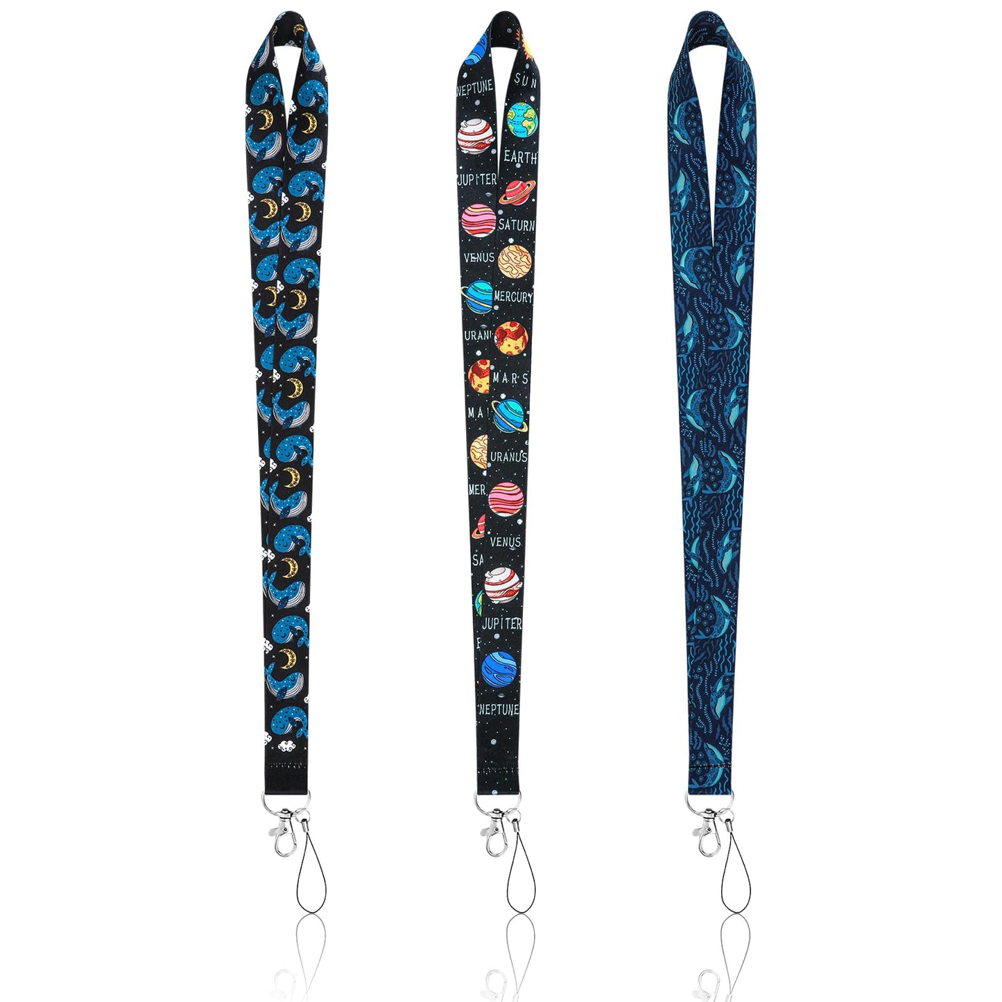 Amabro ID Badge Lanyards, 3pcs Planet Whale Print ID Card Holder Lanyard Cute Pattern Neck Lanyard Strap for Women Girls Nurse Doctor Teacher Office Keychains Car Keys Phone Cases Camera Wallet