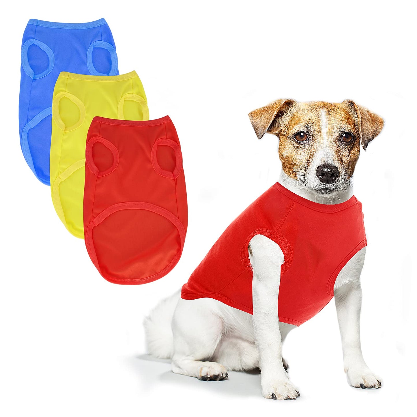 cobee Polyester Dog Clothes 3pcs Solid Color Dog T-Shirts Clothes Cute Sleeveless Puppy Clothes Pet Clothes Puppy T-Shirts Cat Tank Vest Tee Apparel Fit for Small Extra Small Medium Dog Cat (L)