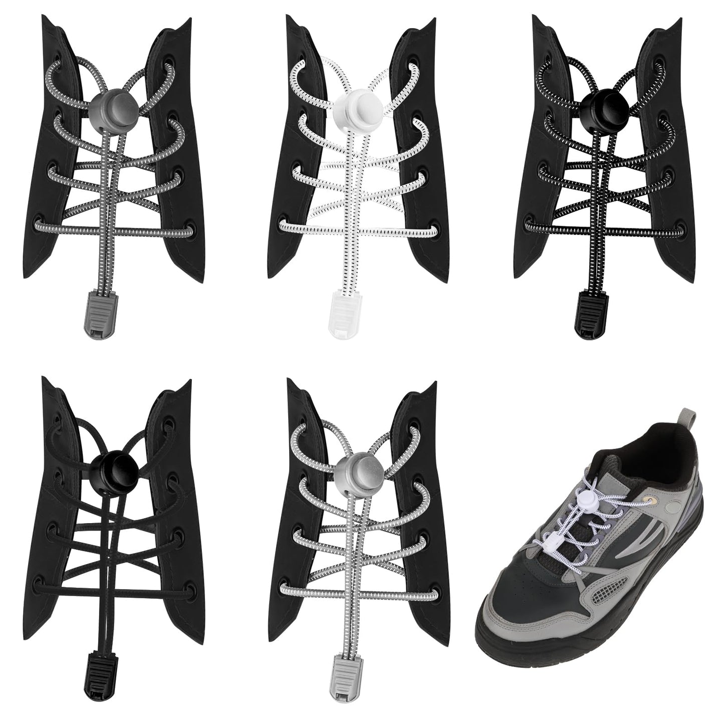 simarro 5 Pairs Elastic No Tie Shoe Laces, No-tie Shoelaces with Button Lock Stretchy Shoelaces Replacement Laces 120cm Universal Quick-release Shoelaces for Man and Women(Color B)