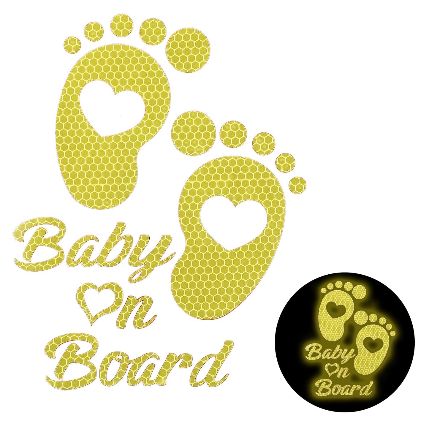 AOZUO Baby On Board Car Sticker, High Intensity Reflective Footprint Car Safety Sticker, Waterproof Baby In Car Warning Sticker for Car Bumper Window (Yellow)