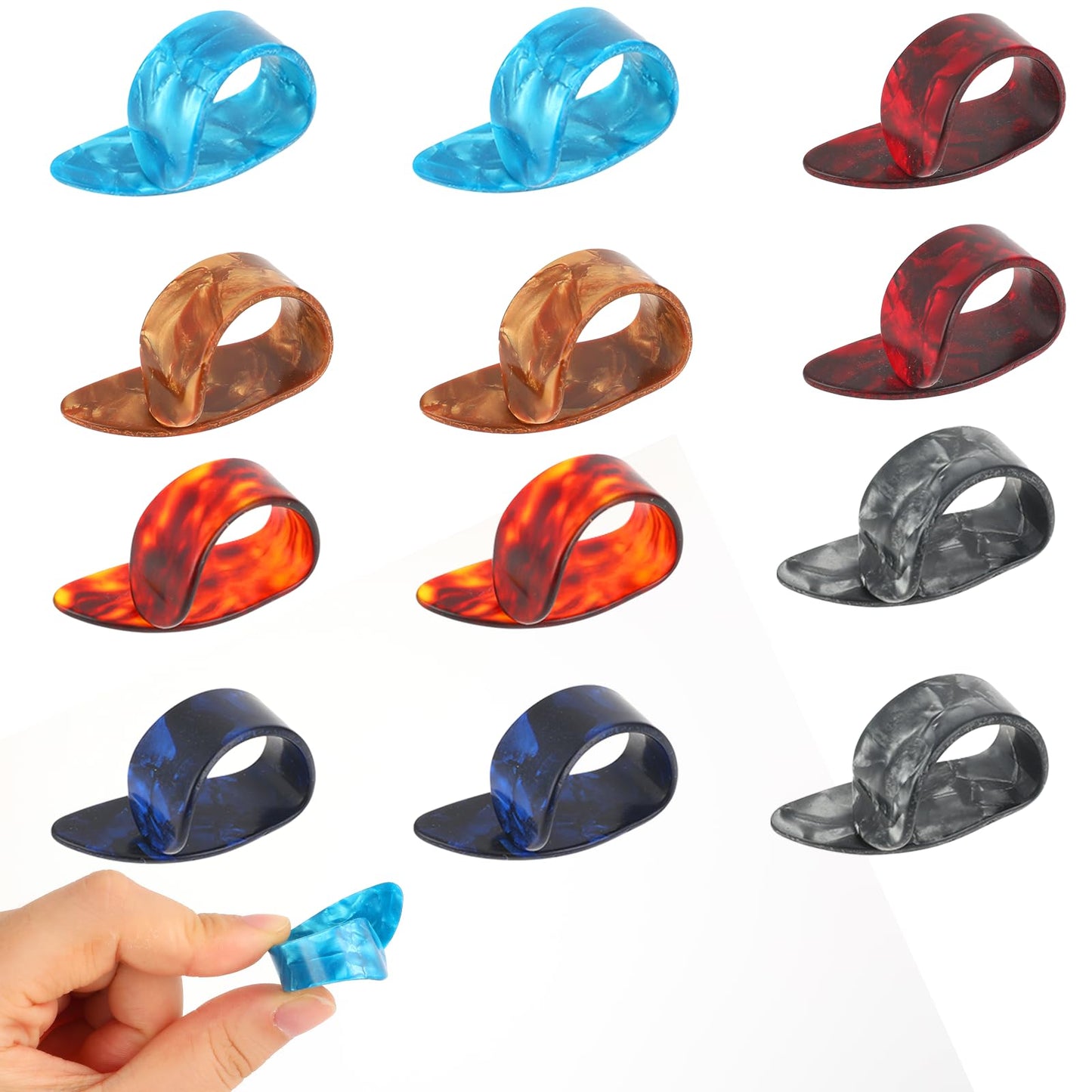 Molain 12Pcs Guitar Thumb Finger Picks, Flat Thumbpicks Celluloid Guitar Thumb Picks for Acoustic Guitar Guitar Finger Pick for Fingerstyle Acoustic Guitar Banjo or Ukulele Harp Bass (Color 2)