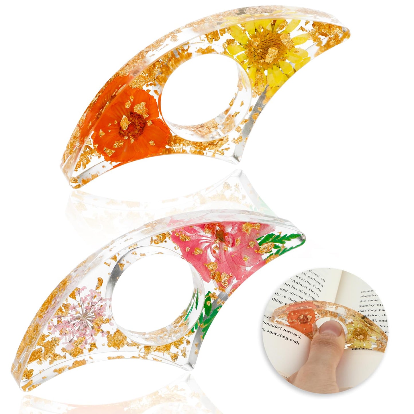 Amabro 2 PCS Book Page Holder for Reading, Dried Flower Book Holder Thumb Book Page Holder Book Lover Gifts Resin Bookmark Thumb Bookmarks Book Accessories for Reading Lovers (Color A)