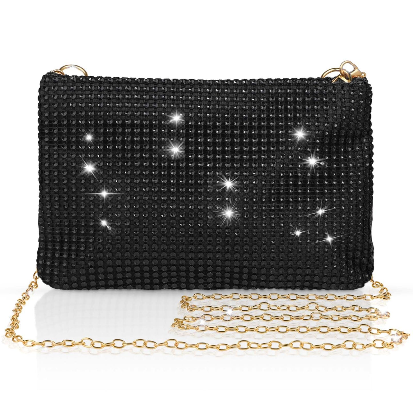 Giantree Women's Shiny Evening Clutch Bag, Sparkly Evening Handbag Chain Shoulder Bag Lady Girl Party Bling Rhinestone Purse for Prom Wedding Engagement Cocktail Party Banquet (Black)
