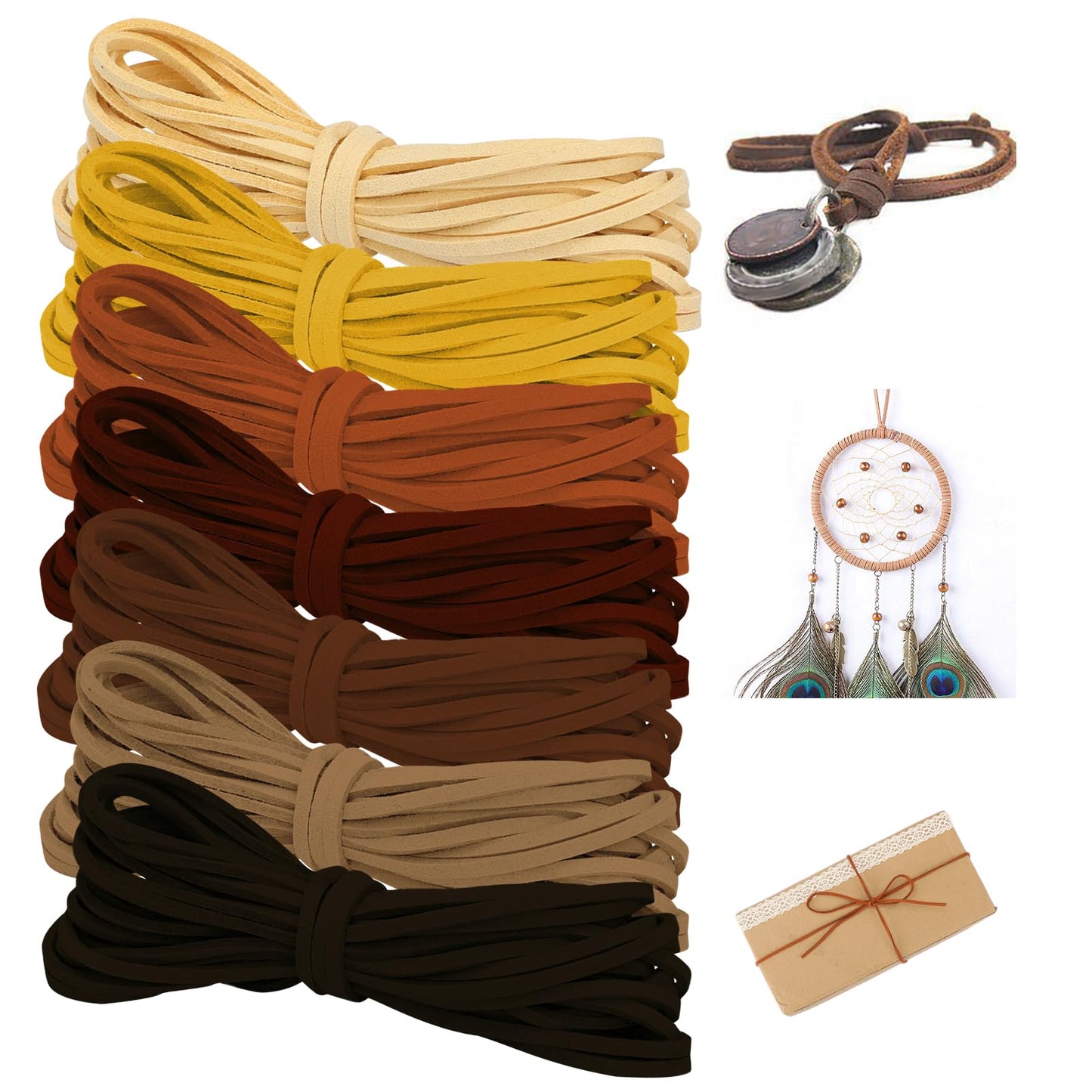 simarro Leather Cord, 2.6mm Suede Cord Flat Faux Thread Leather Cord Leather Strips for DIY Handmade Crafts Bracelet Necklace Beading Jewelry(5m 7Rolls)