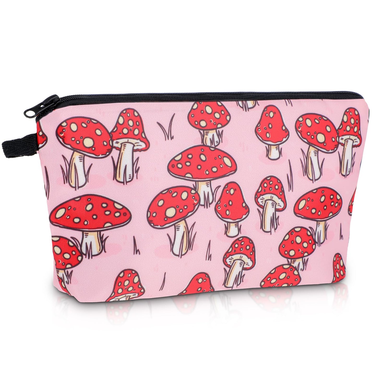 cobee Hippie Mushrooms Cosmetic Bags, Large Capacity Makeup Bag Waterproof Zipper Travel Toiletry Bag Funky Floral Makeup Organizer Pouch Mini Boho Clutch Bag for Women Grils, 8.6" x 5.5"(Mushroom-B)