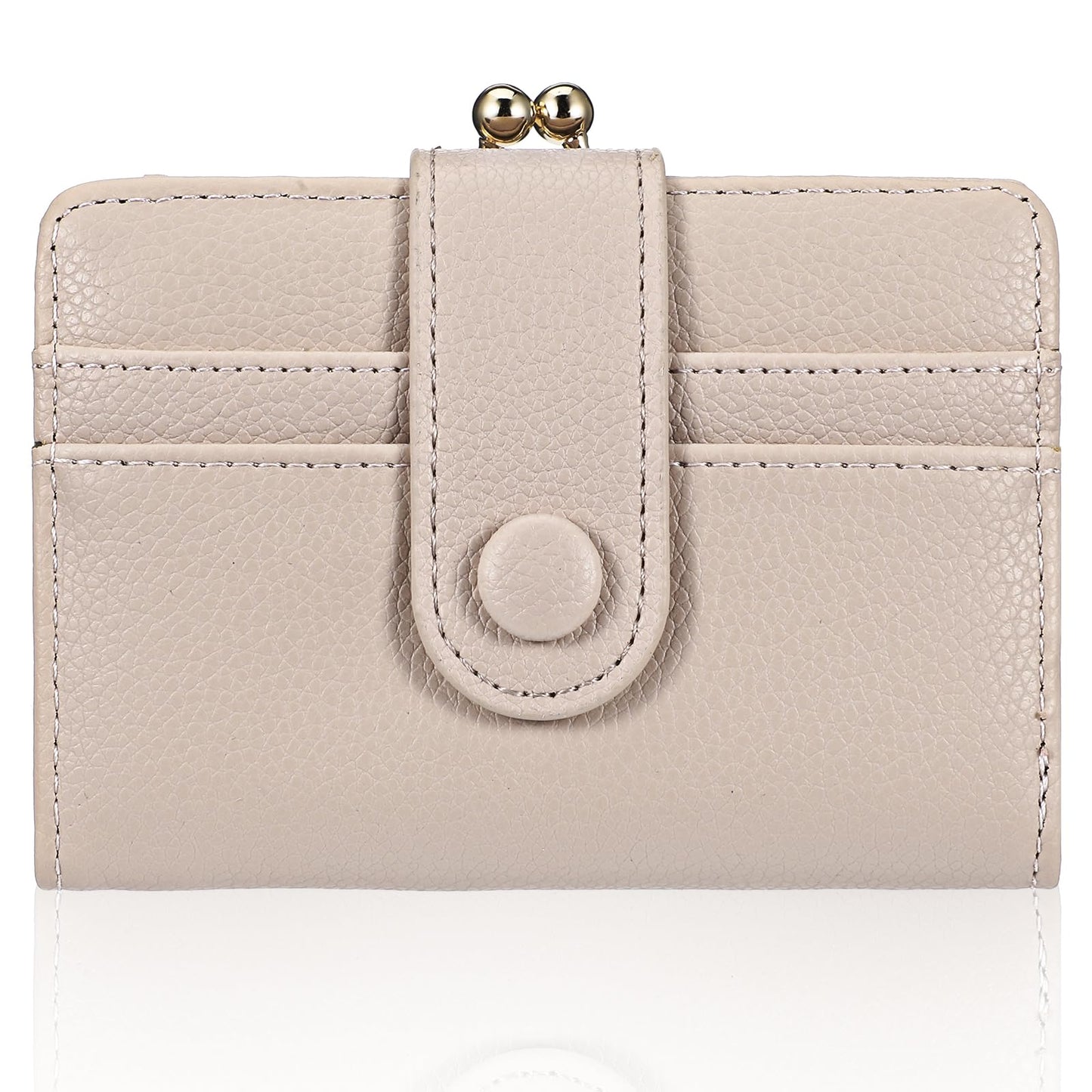 Yuanchu Women's Small 2-in-1 Removable Wallet 8 Card Slots Kiss Lock Coin Compartment PU Leather Women Large Capacity Purse Foldable Card Slots Buckle Wallet, apricot, 12 x 4 x 8cm / 4.72 x 1.57 x