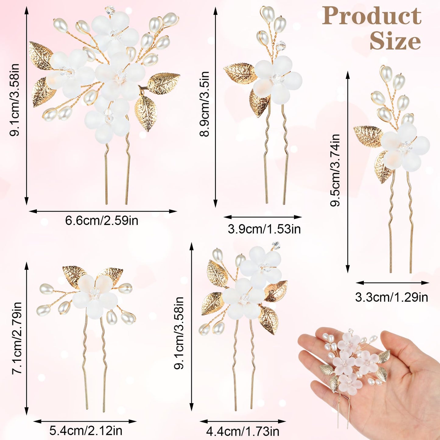 Yuanchu Bride Hair Pins,5 Pcs Flower leaf Hair Pins Pearl Headpiece Accessories Rhinestone Hair Piece Crystal Jewelry for Wedding Party Prom Bridesmaids Flower Girls(Gold)
