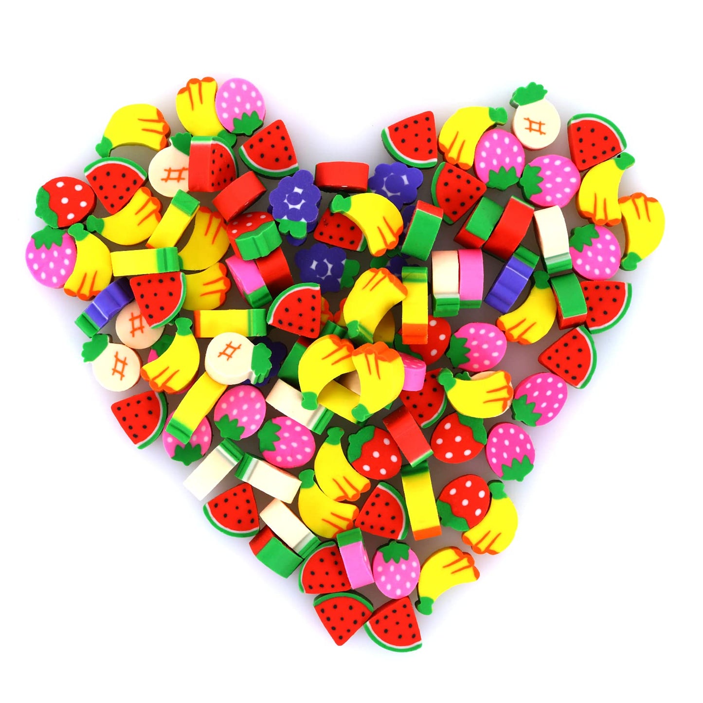 Molain Mini Pencil Erasers, Cute Animal Eraser Mini Novelty Erasers for Party Favors, Homework Rewards, Gift 100 Pieces (Fruit)