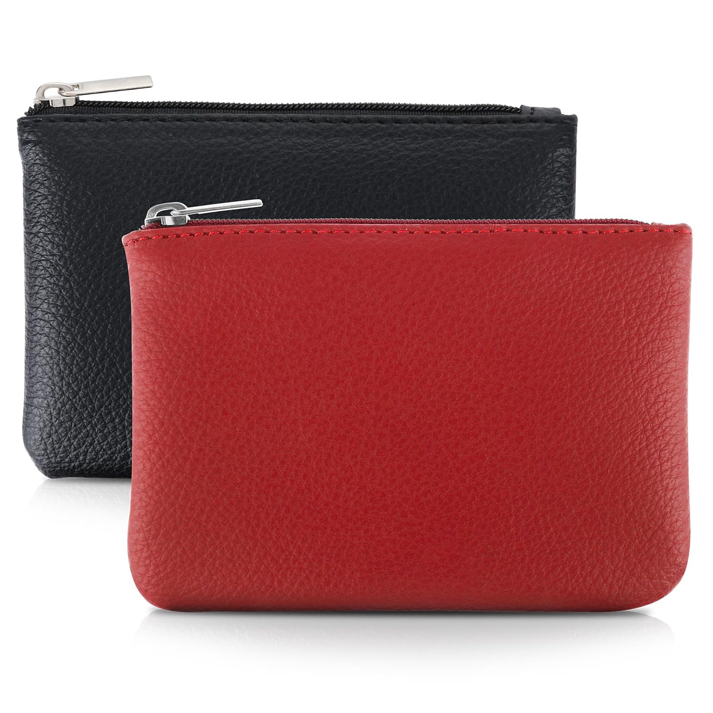 TIESOME 2Pcs Lychee Pattern Coin Purse, PU Zipper Coin Purse Portable Coin Purse Mini Change Wallet for Women Coin Pocket Mini Money for Women Credit Card ID Key Headset Lipstick (Black+Red)