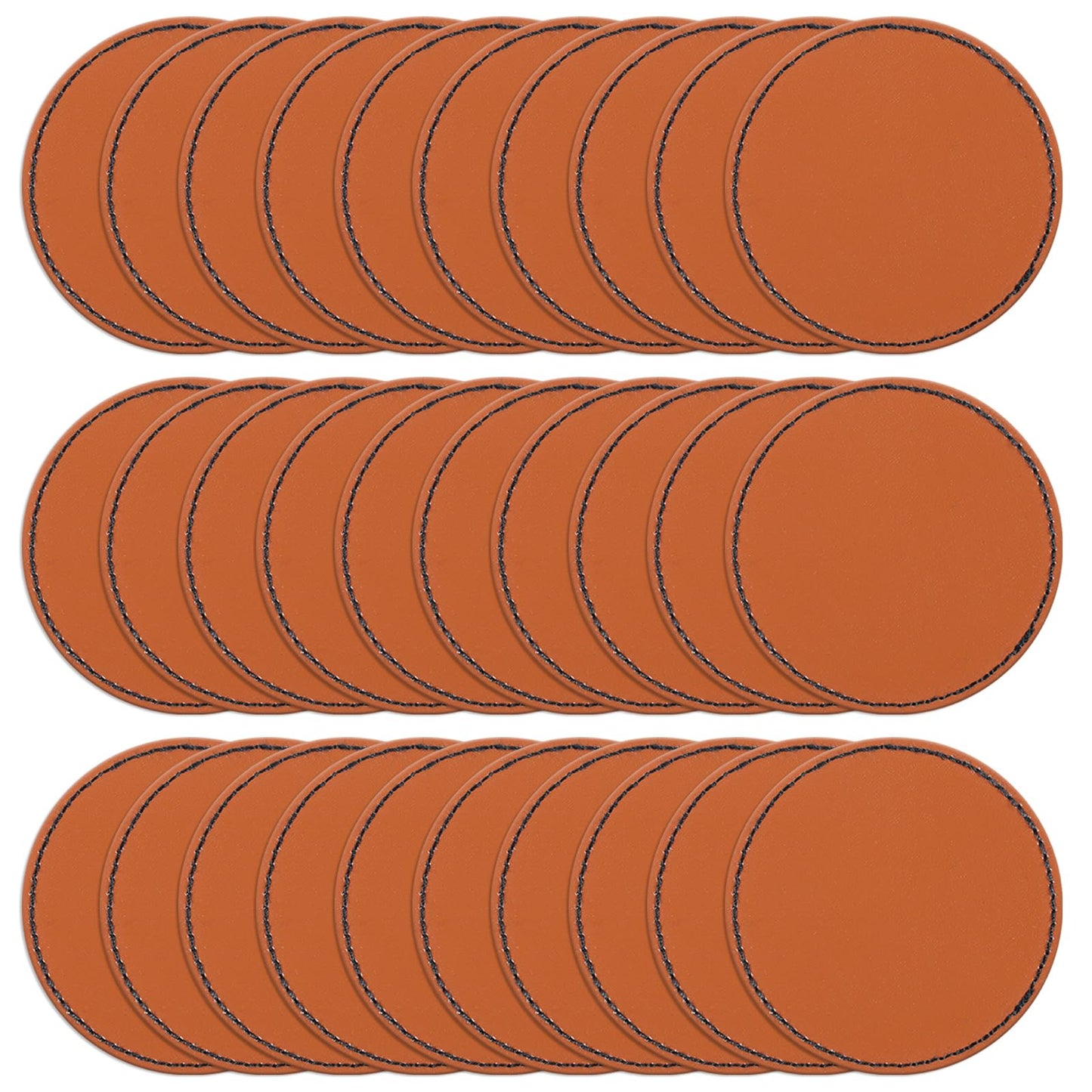 MBAIYO 30pcs Blank PU Leather Hat Patches, Adhesive Round Laserable Repair Patches for Hat Jackets Custom Leatherette Fabric Repair Sew Laser Supplies(Black line)
