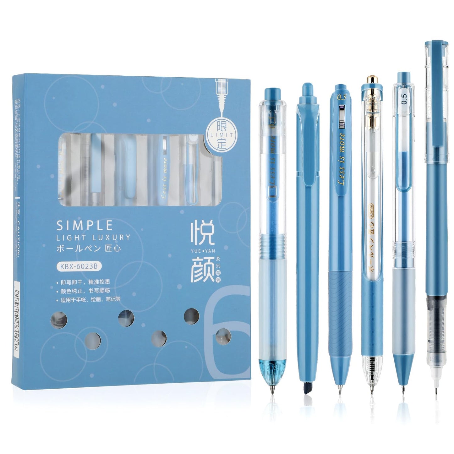 TIESOME 6 PCS Cute Gel Pens Set, 0.5mm Fine Point Black Ink Gel Pens Kawaii Pens 5 PCS Retractable Gel Pens with 1Pack Highlighter for School Office Supplies Aesthetic Pretty Pens (Blue)